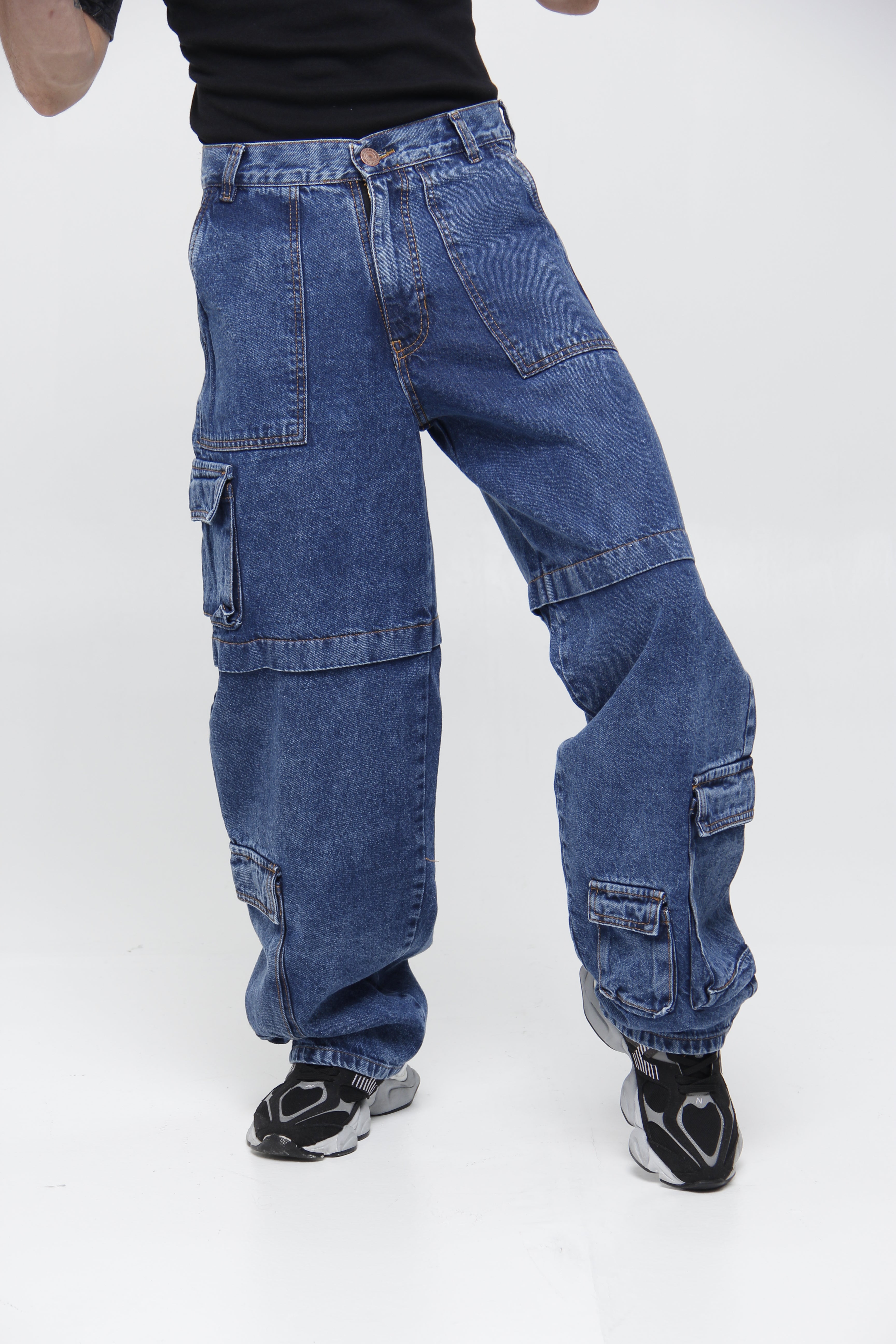 Jean Extra Cargo Azul Claro Loose Fit para Hombre - Estilo Táctico