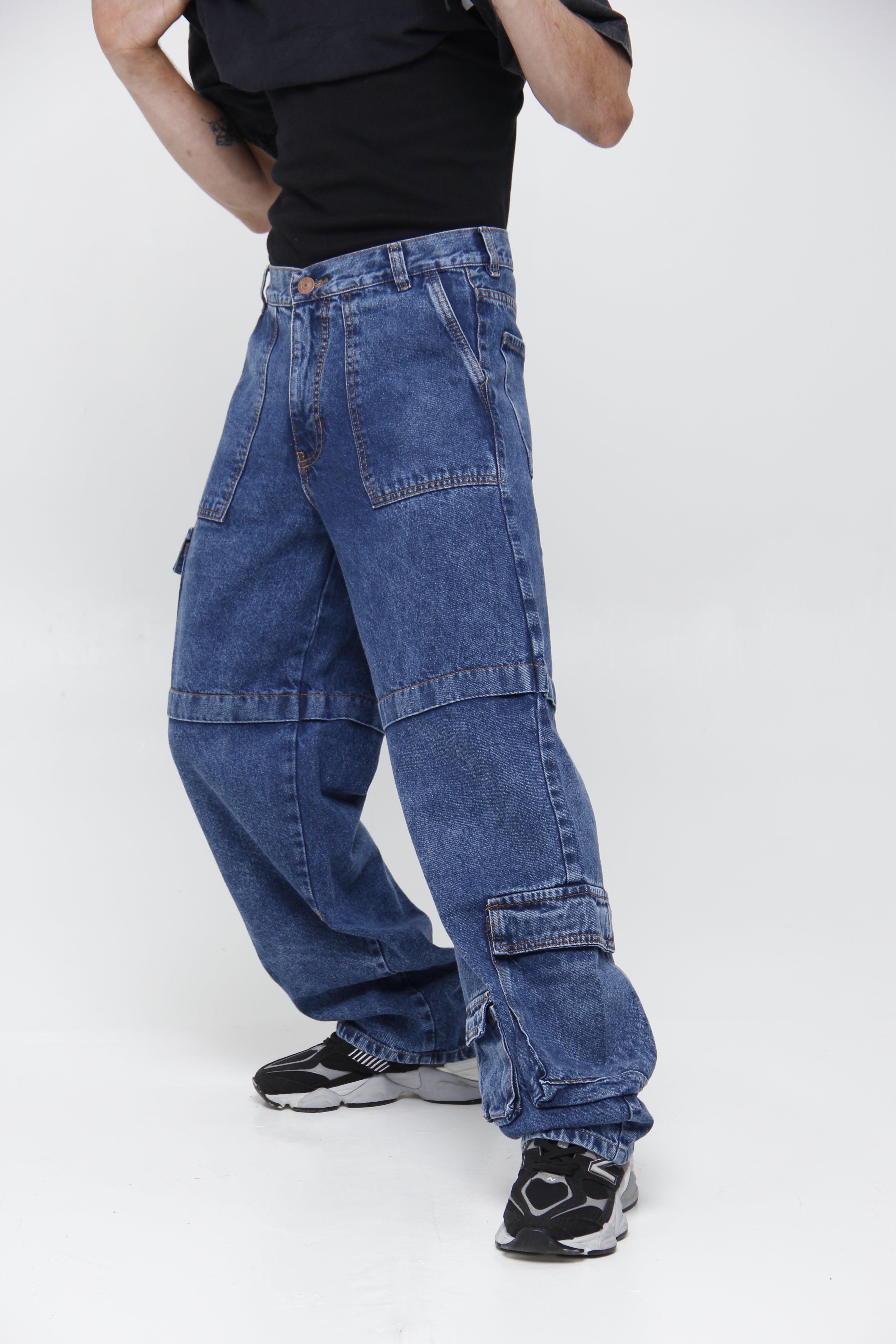 Jean Extra Cargo Azul Claro Loose Fit para Hombre - Estilo Táctico