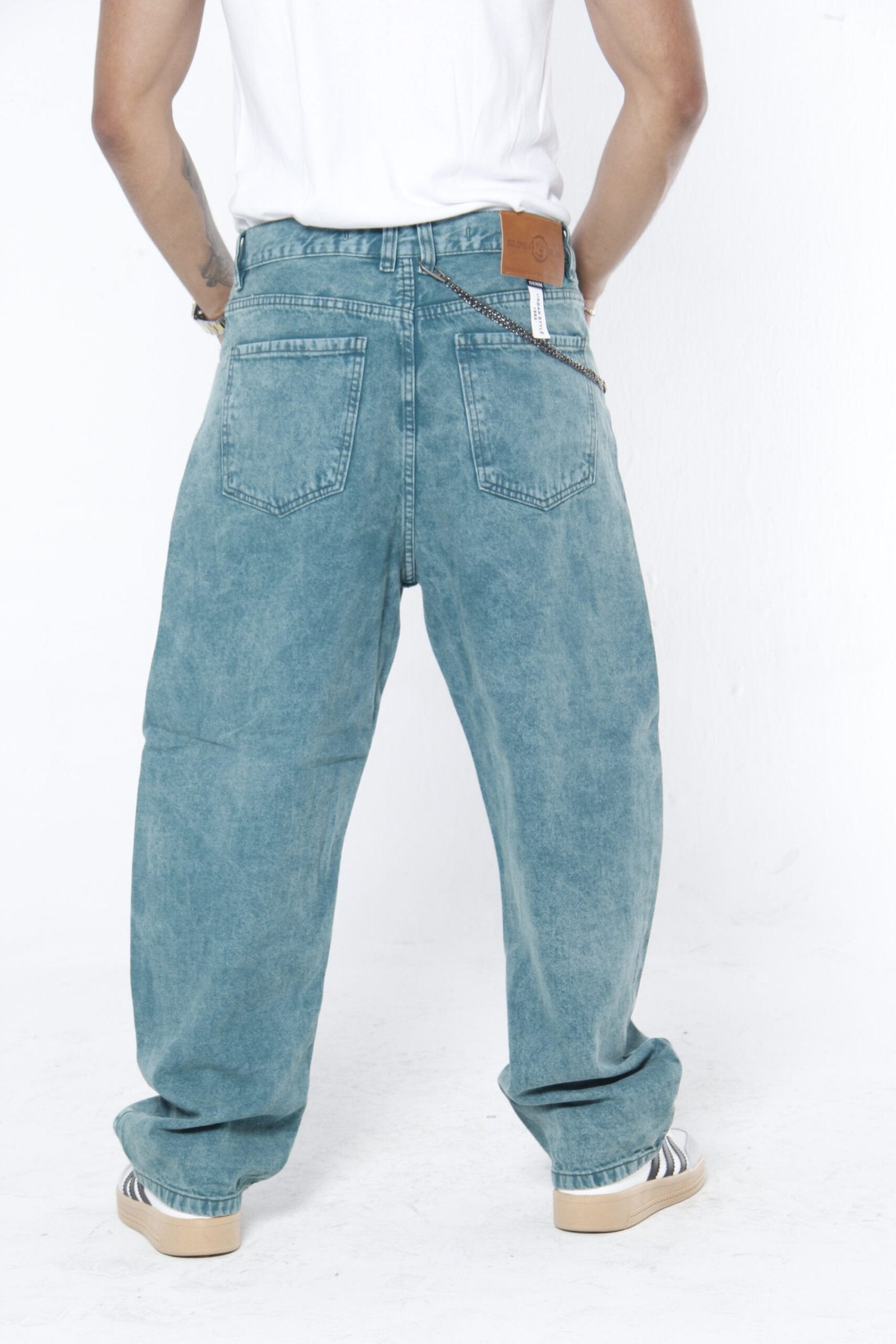 Jeans Hombre Baggy Fit - Lavado Vintage Azul Verdoso (Green Cast) Sin Roturas