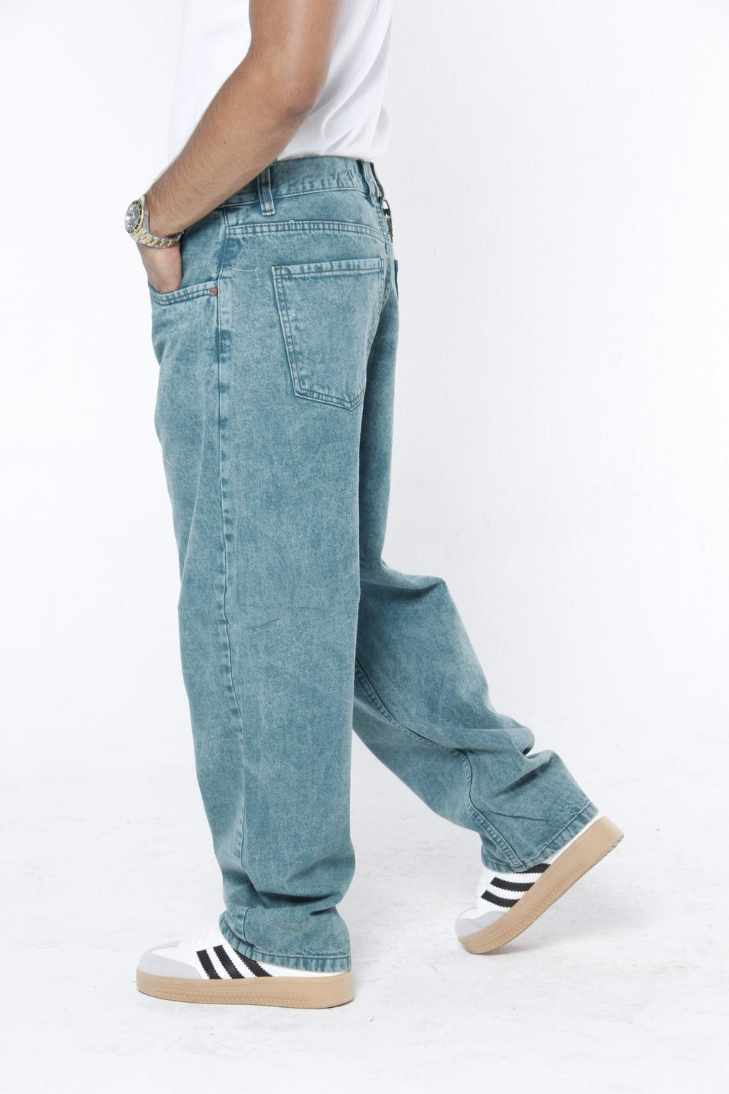 Jeans Hombre Baggy Fit - Lavado Vintage Azul Verdoso (Green Cast) Sin Roturas