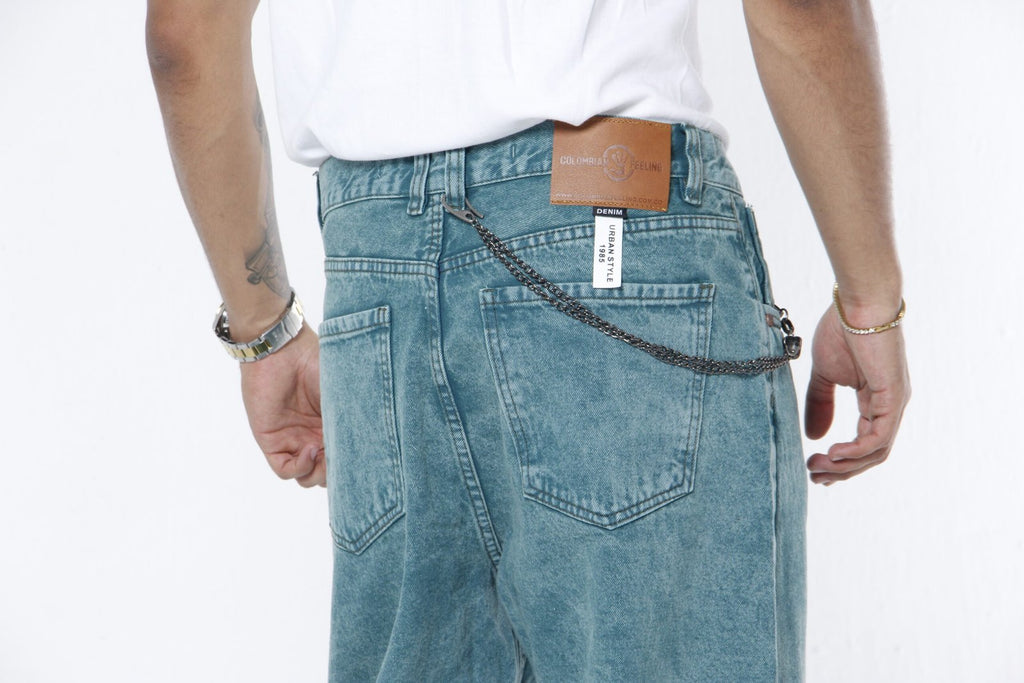 Jeans Hombre Baggy Fit - Lavado Vintage Azul Verdoso (Green Cast) Sin Roturas