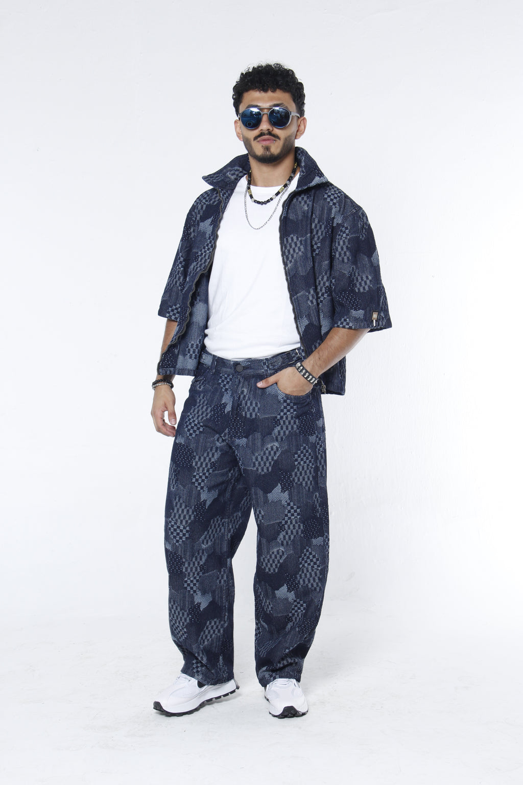 Pantalón jackard Azul Oscuro Geométrico