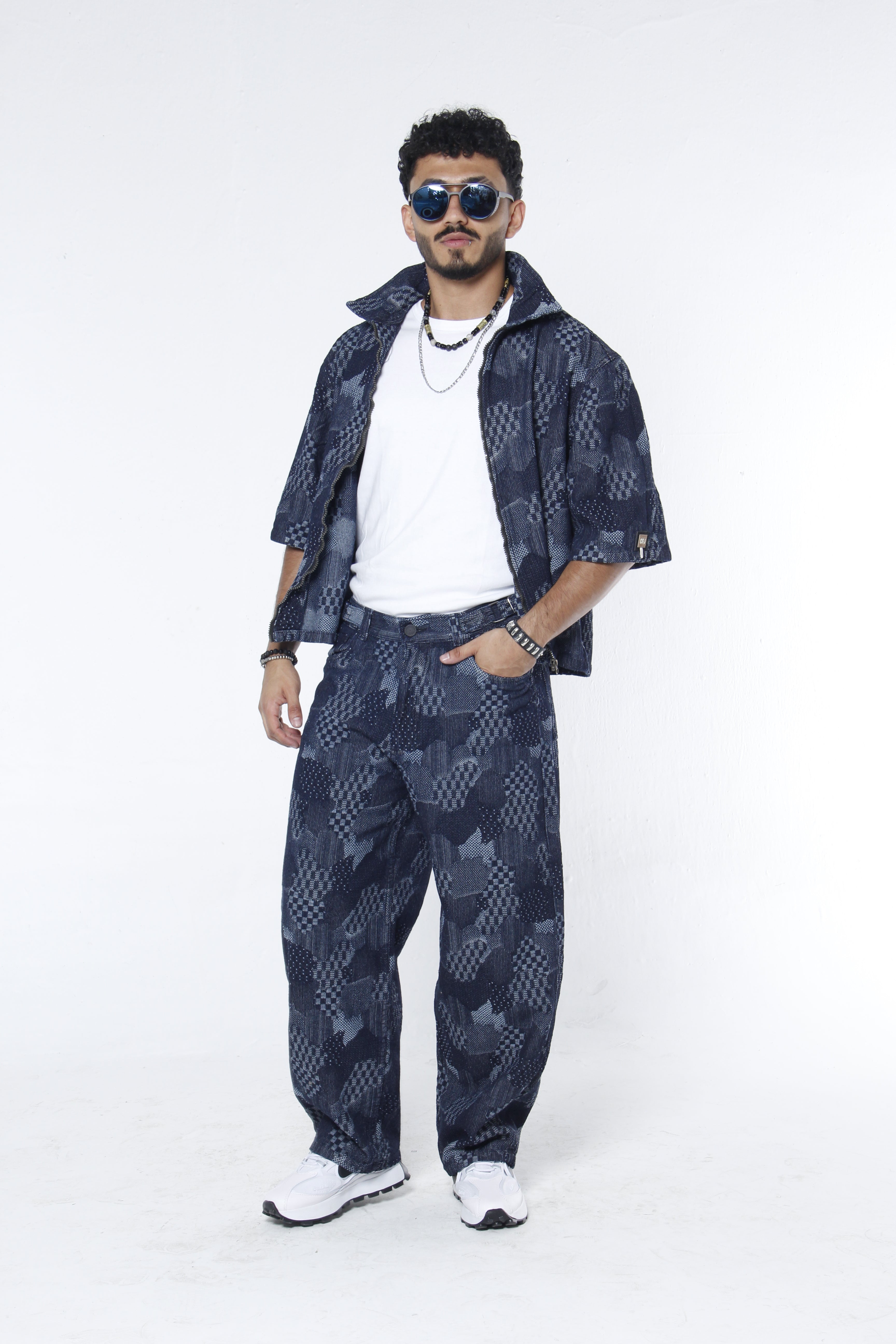 Pantalón jackard Azul Oscuro Geométrico
