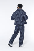 Camisa Boxy Fit Jackard Azul Oscuro Geométrico