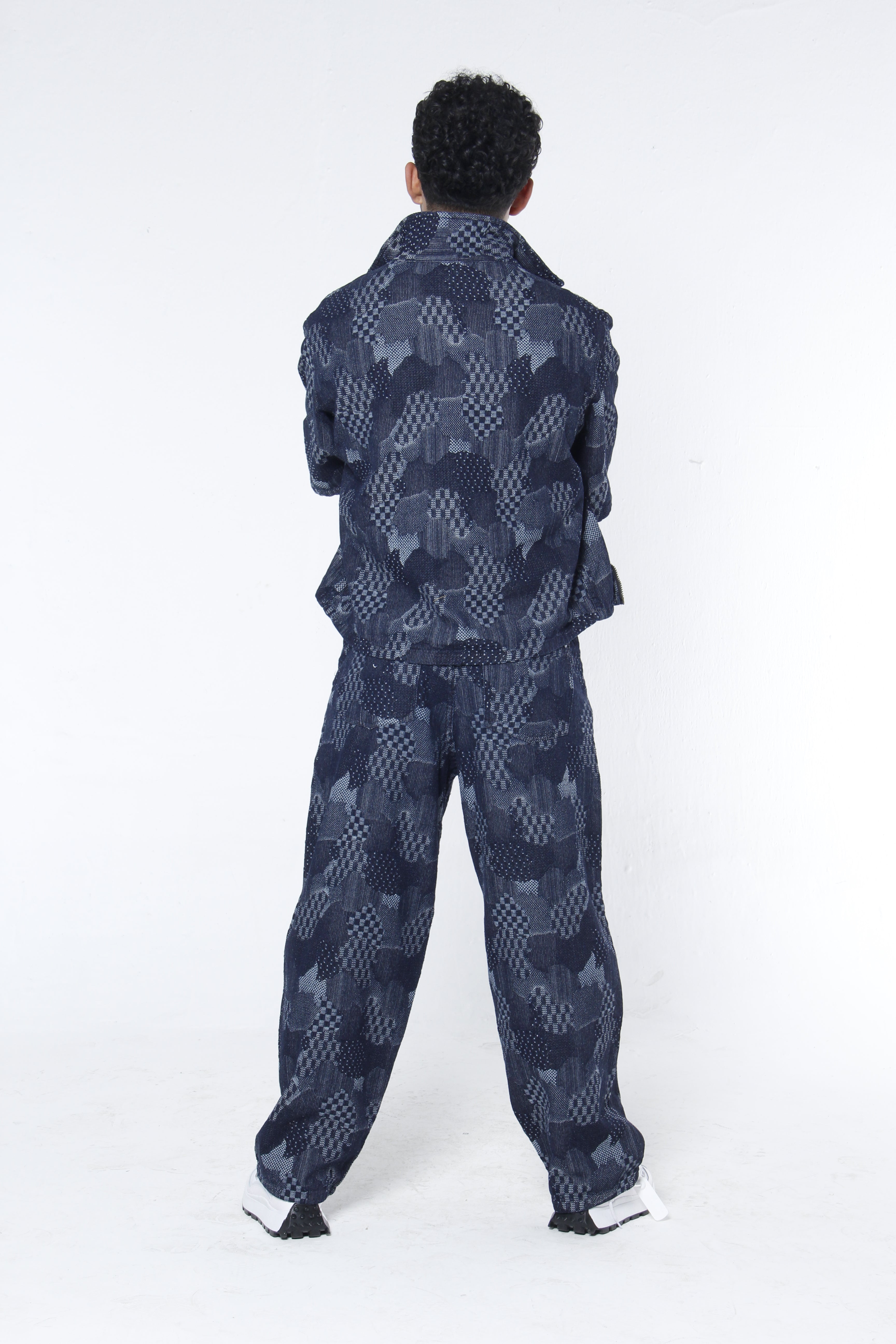 Pantalón jackard Azul Oscuro Geométrico