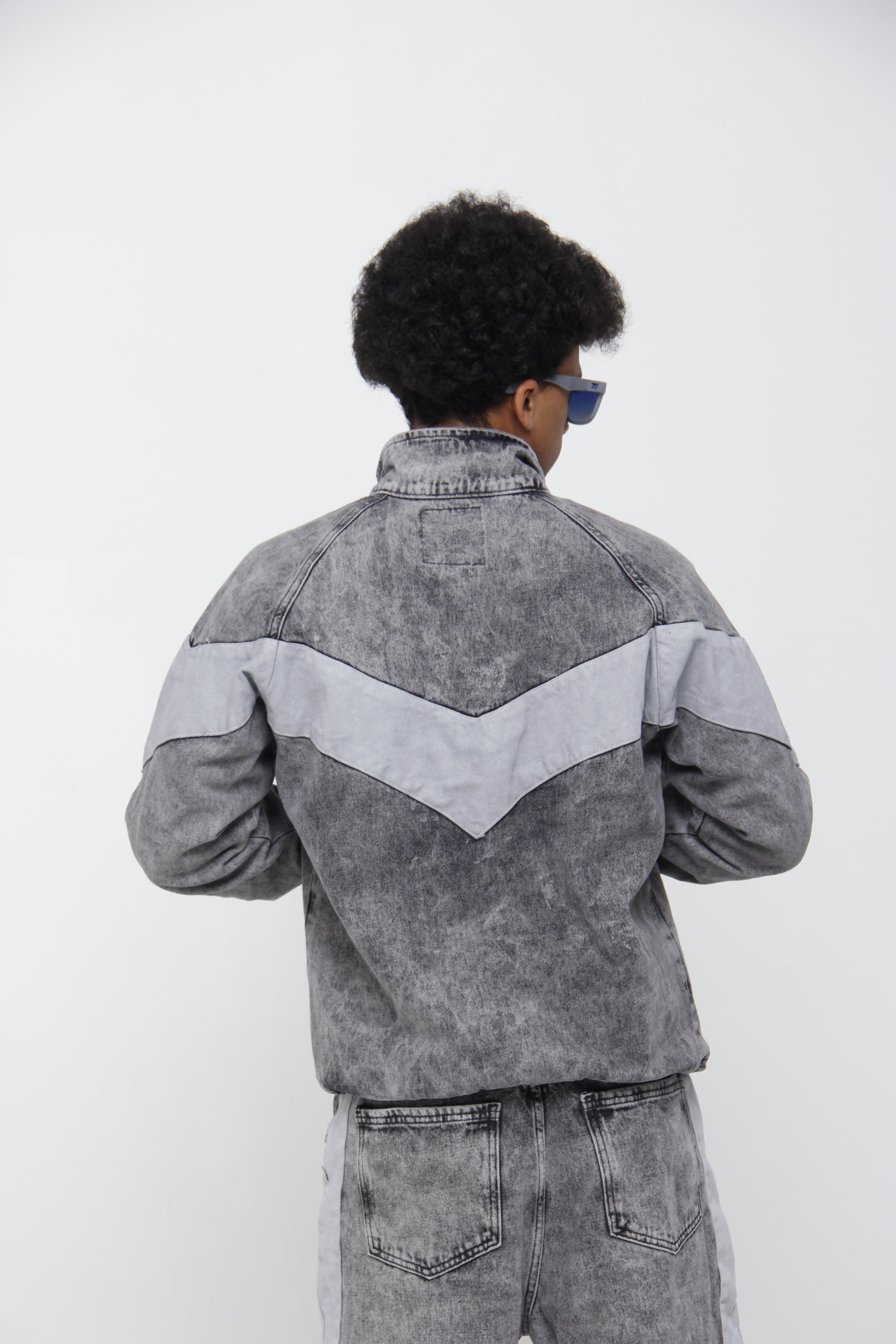 Chaqueta de Jean Gris Track Jacket para Hombre - Estilo Urbano Racing