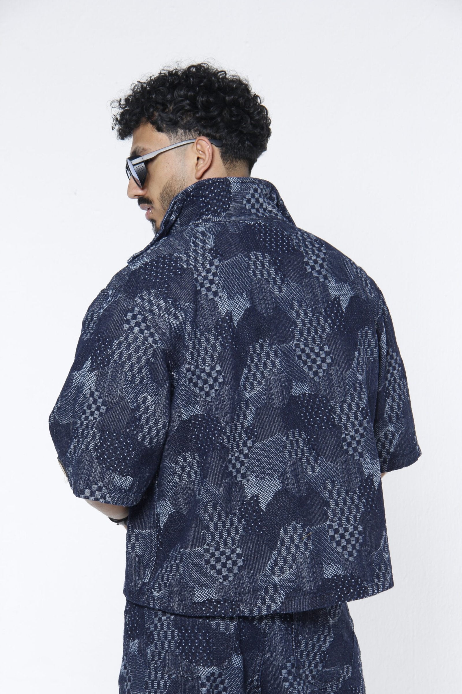 Camisa Jacquard Azul Índigo "Patchwork" - Zip-Up Boxy Fit - Duplicate - [#9126]