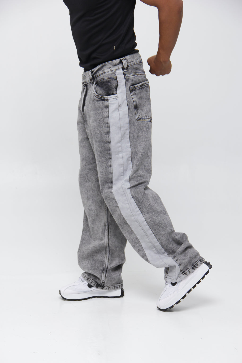 Jean Baggy Gris con Franja Lateral para Hombre - Estilo Urbano