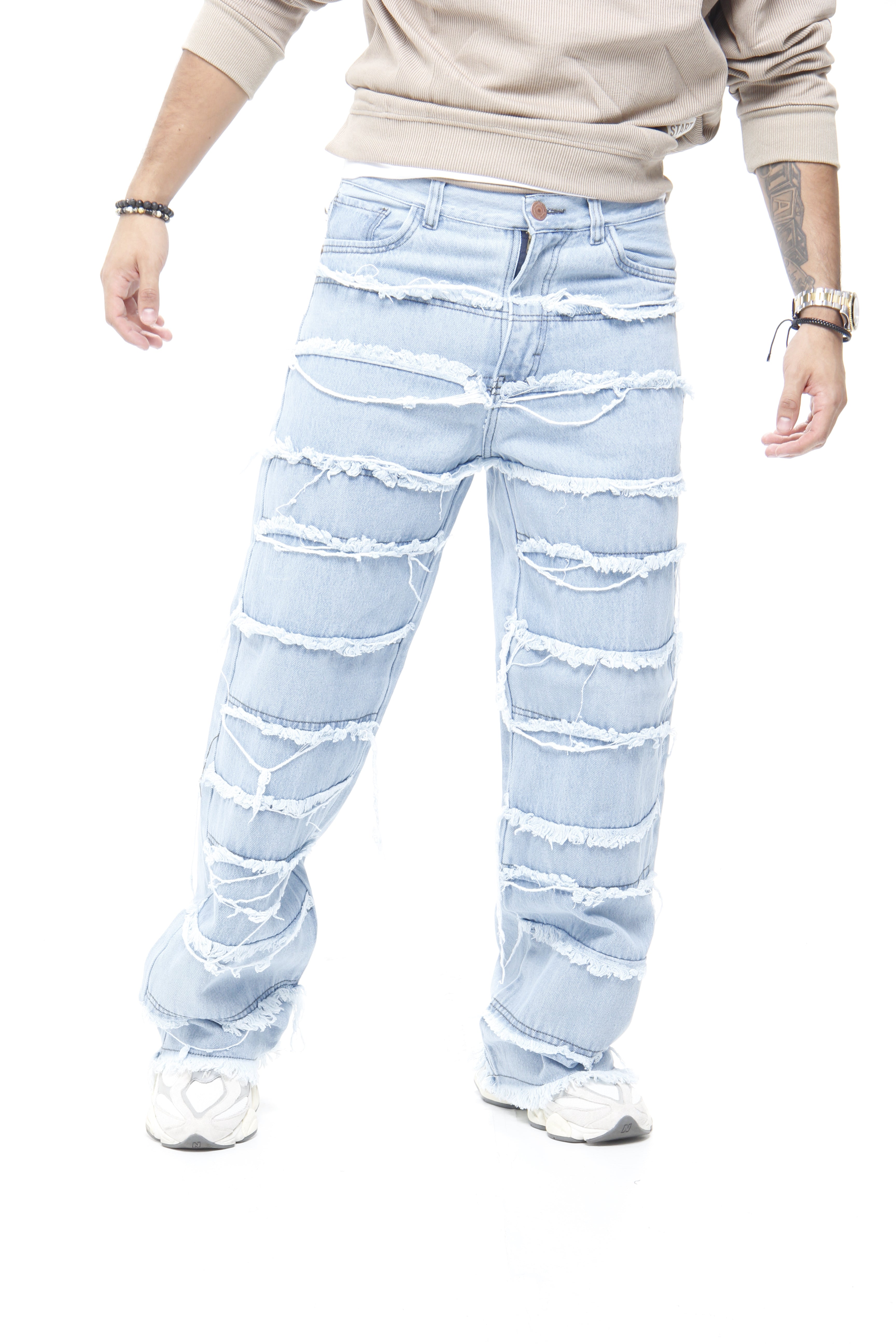 Jeans Trendy Fit  – Pantalón Denim con Diseño de Flecos Estilo Deconstructed Streetwear