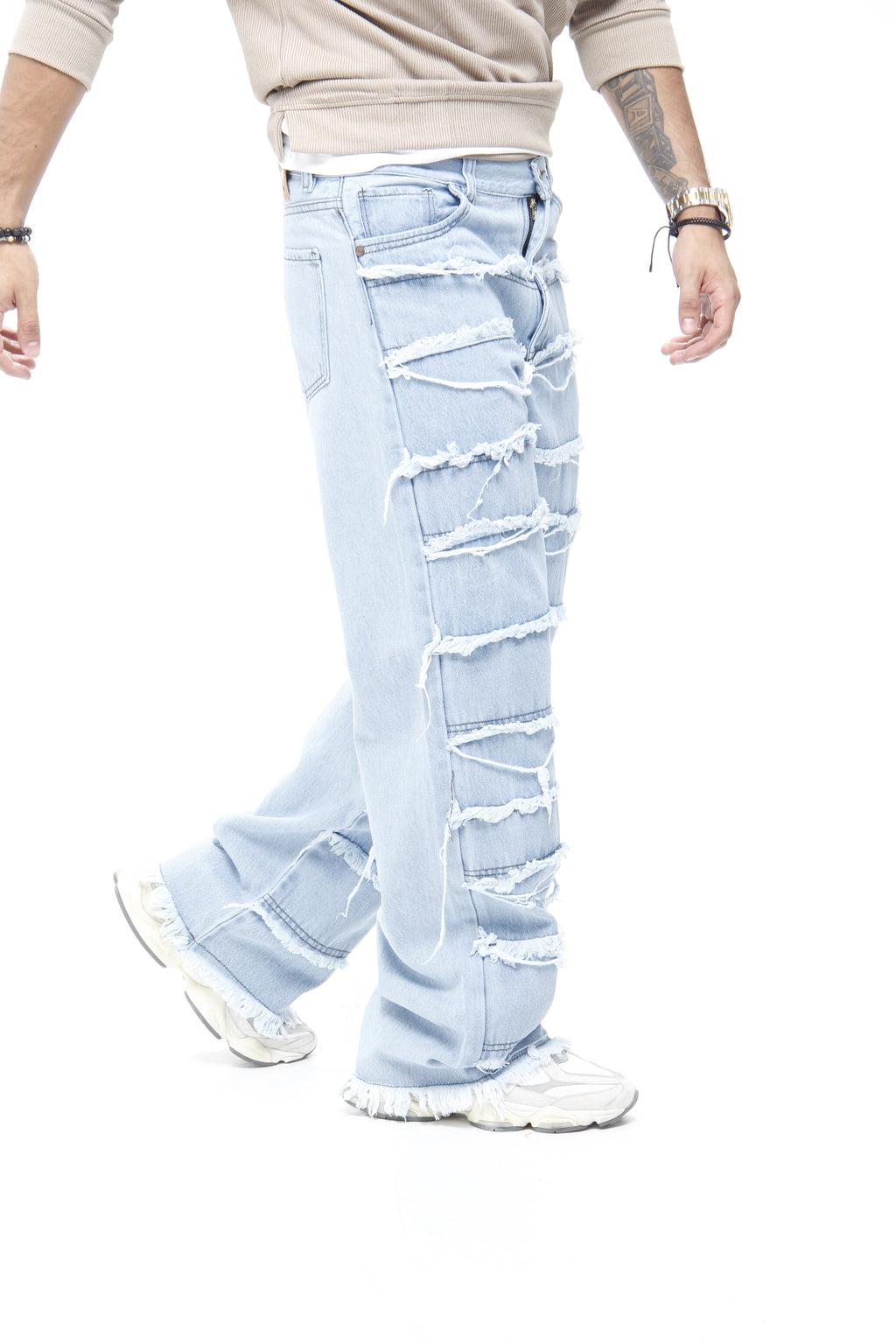 Jeans Trendy Fit  – Pantalón Denim con Diseño de Flecos Estilo Deconstructed Streetwear