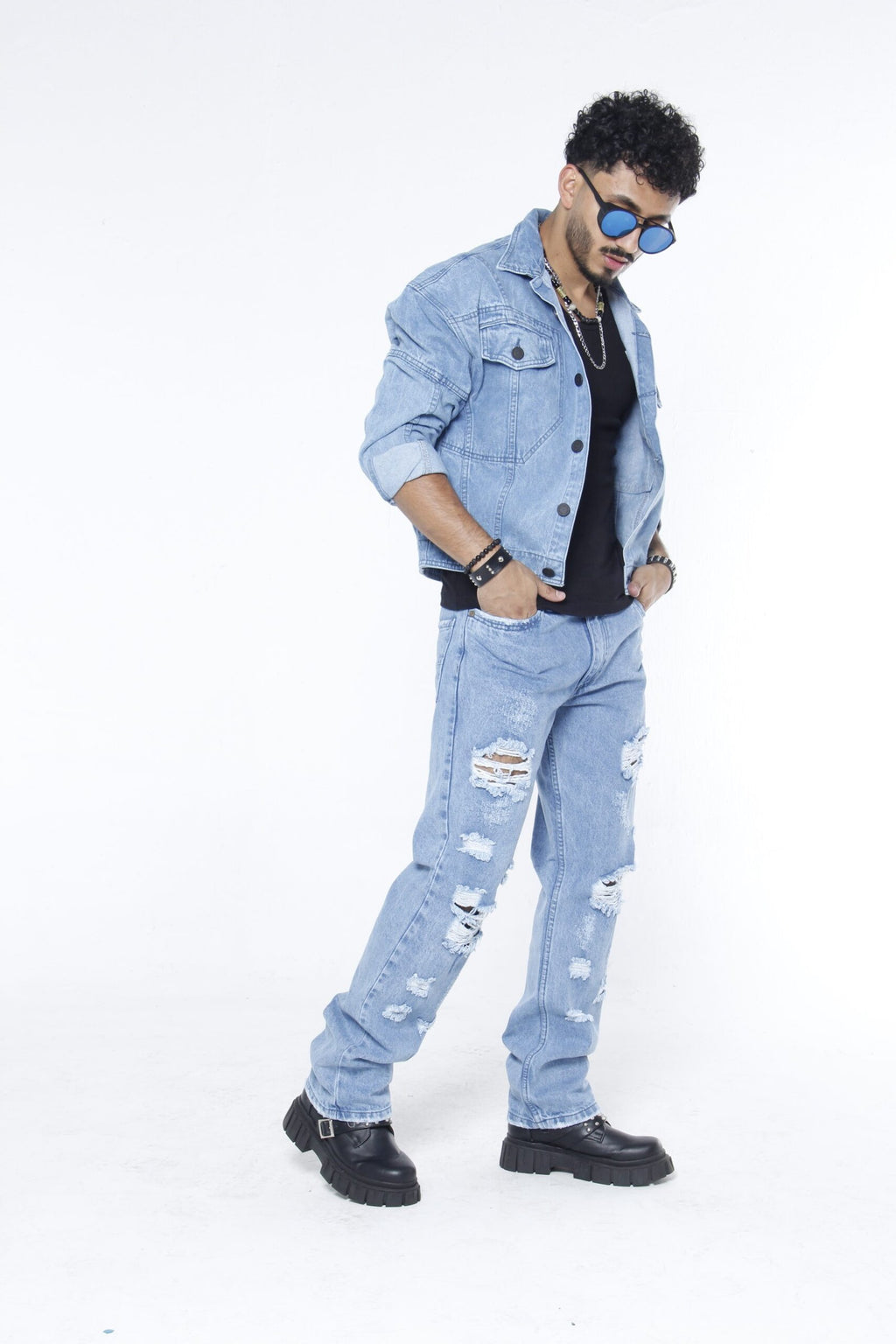 Jeans Rotos Hombre Light Blue -  (Straight Fit) Estilo Urbano