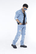 Jeans Rotos Hombre Light Blue -  (Straight Fit) Estilo Urbano