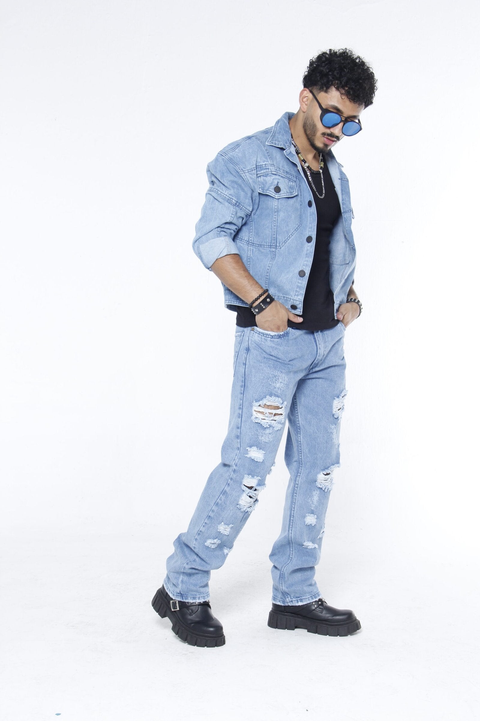 Jeans Rotos Hombre Light Blue -  (Straight Fit) Estilo Urbano