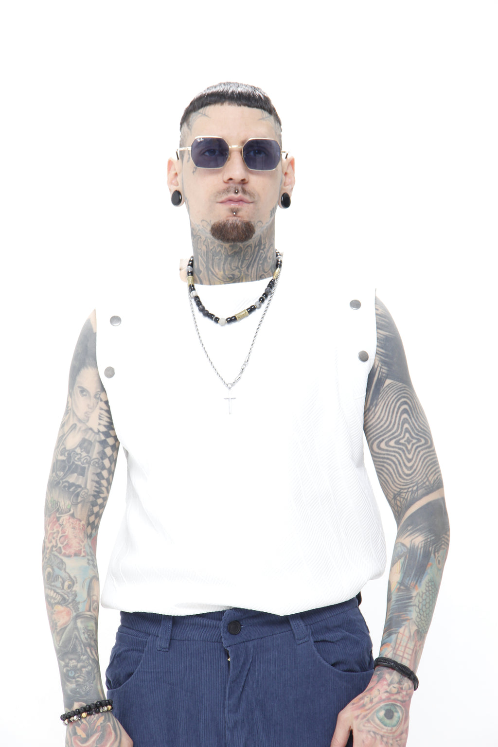 Esqueleto Blanco Texturizado "Hexagon Armor" – Camiseta sin Mangas Urbana