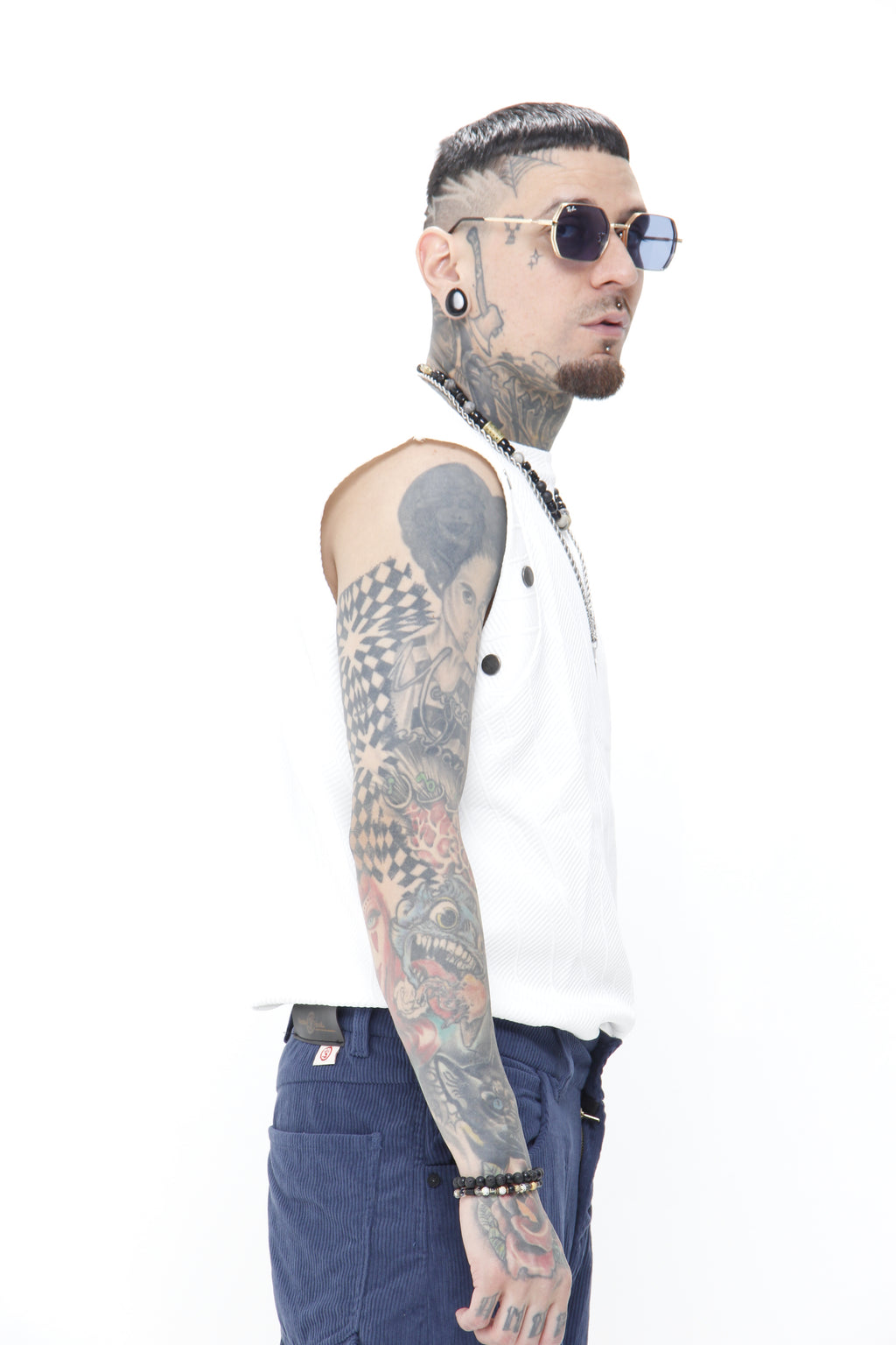 Esqueleto Blanco Texturizado "Hexagon Armor" – Camiseta sin Mangas Urbana