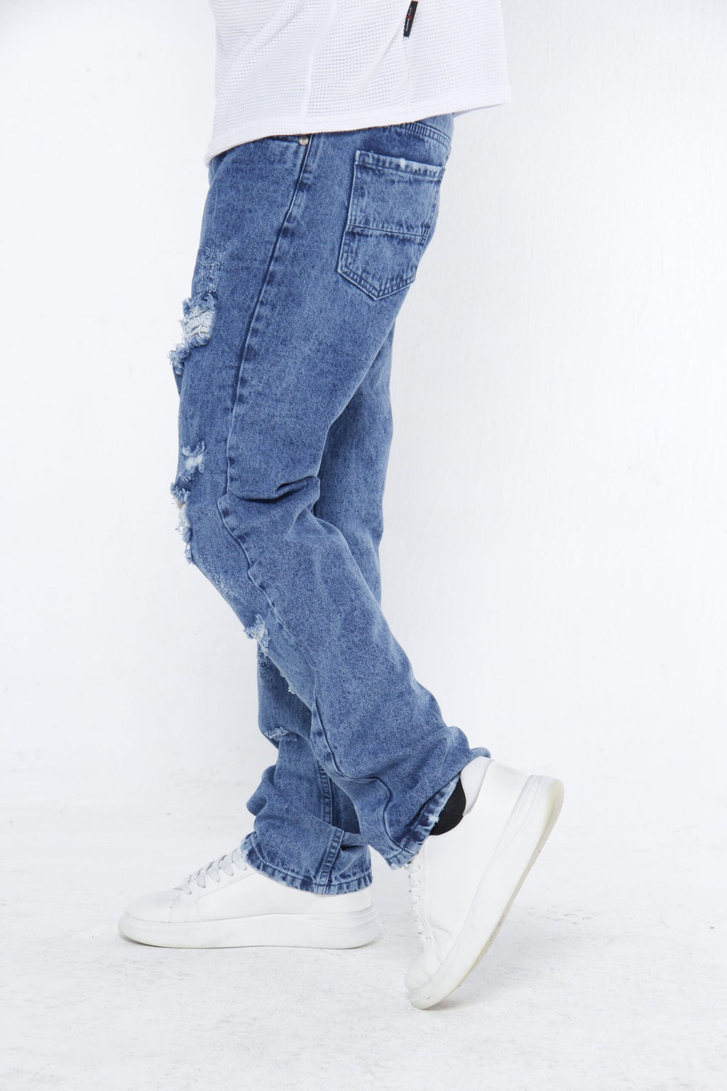 Jeans Rotos Hombre "Destroyed" - (Straight Fit) Azul Medio