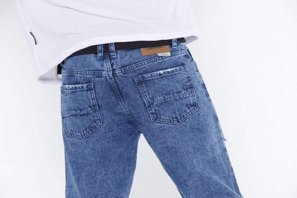 Jeans Rotos Hombre "Destroyed" - (Straight Fit) Azul Medio