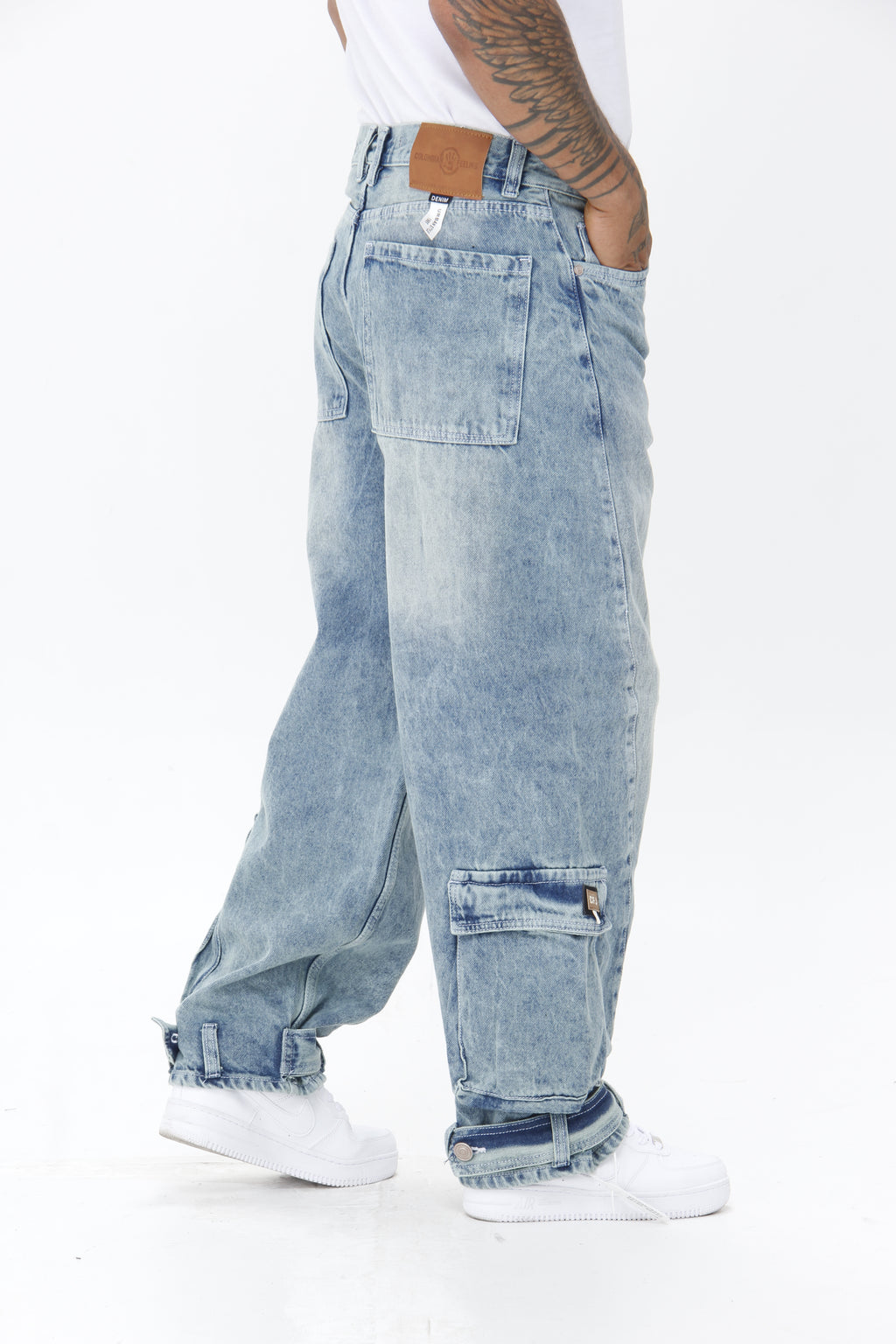 Jean Extra Cargo Baggy Hombre Azul Claro Desgastado | Denim Oversize Streetwear