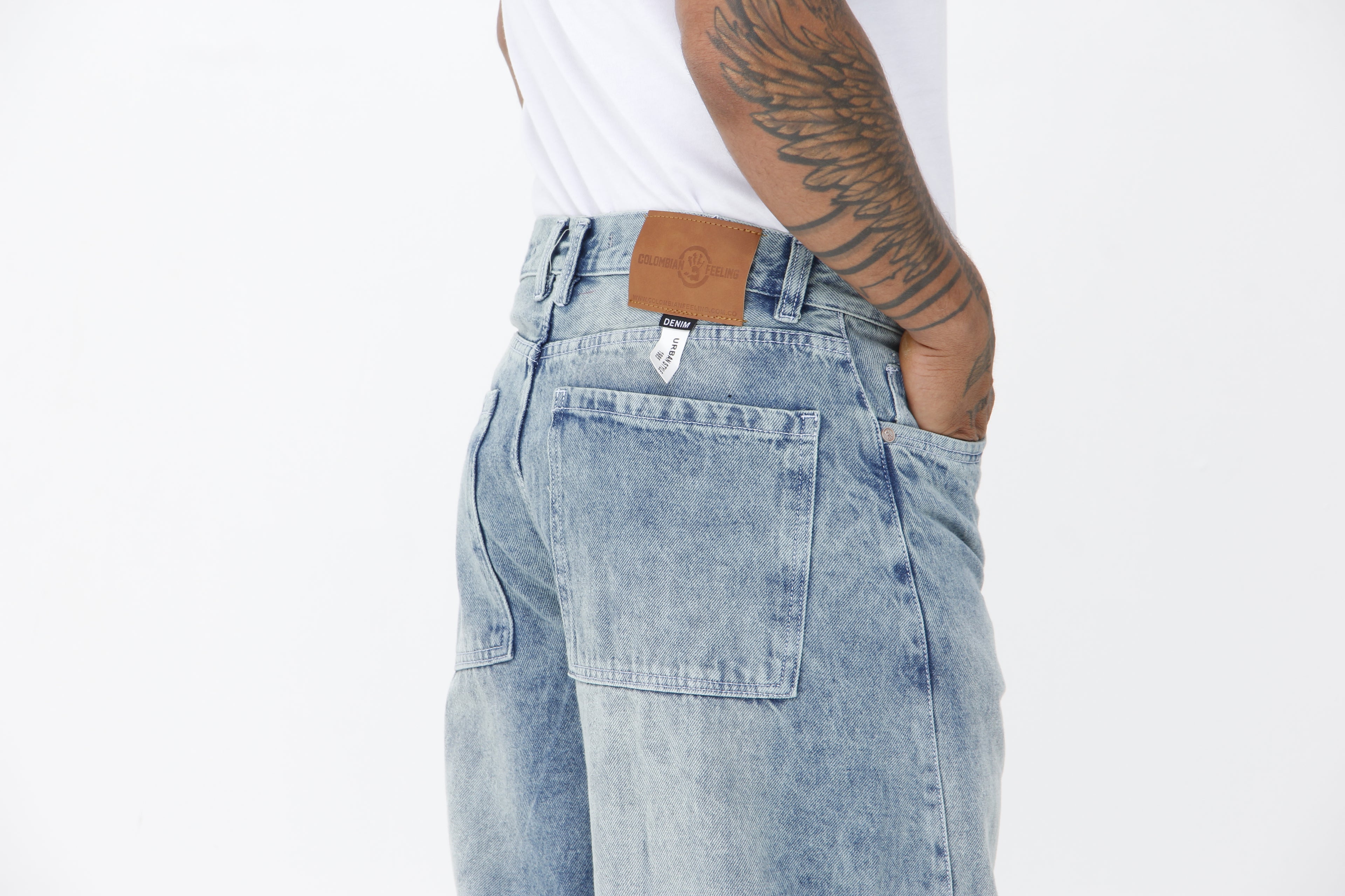 Jean Extra Cargo Baggy Hombre Azul Claro Desgastado | Denim Oversize Streetwear