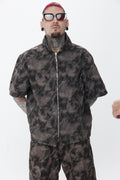 Camisa Jackard Denim | Zip-Up Boxy Fit Café-Negro