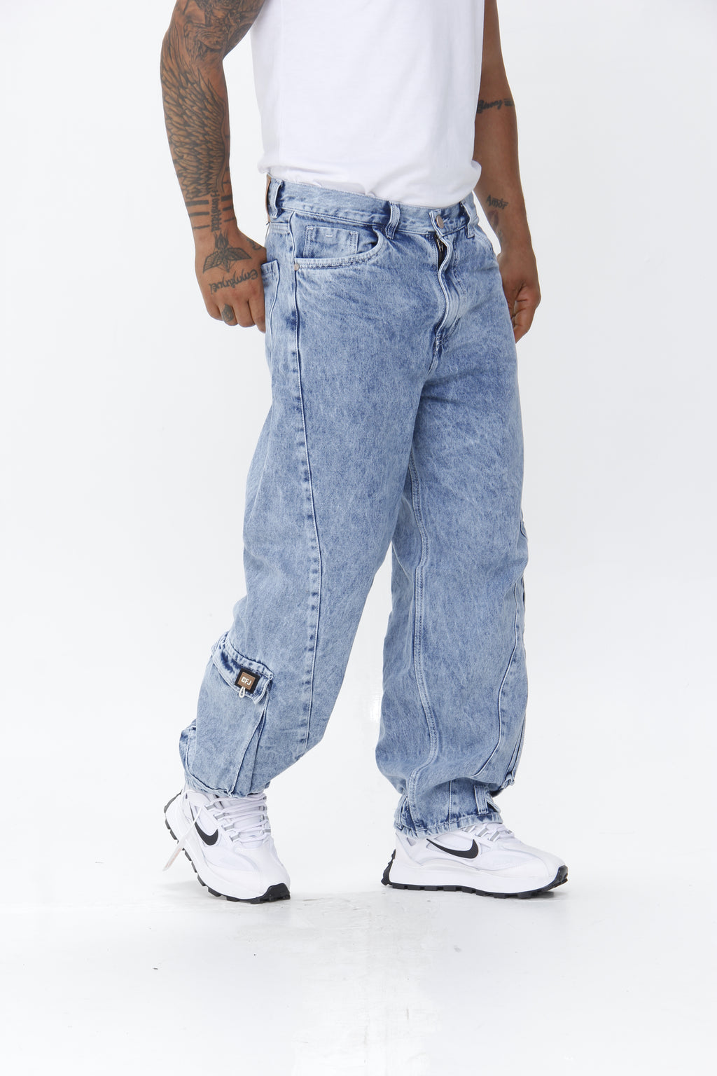 Jean Extra Cargo Baggy Hombre Azul Claro Desgastado | Denim Oversize Streetwear
