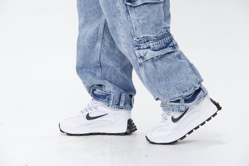 Jean Extra Cargo Baggy Hombre Azul Claro Desgastado | Denim Oversize Streetwear