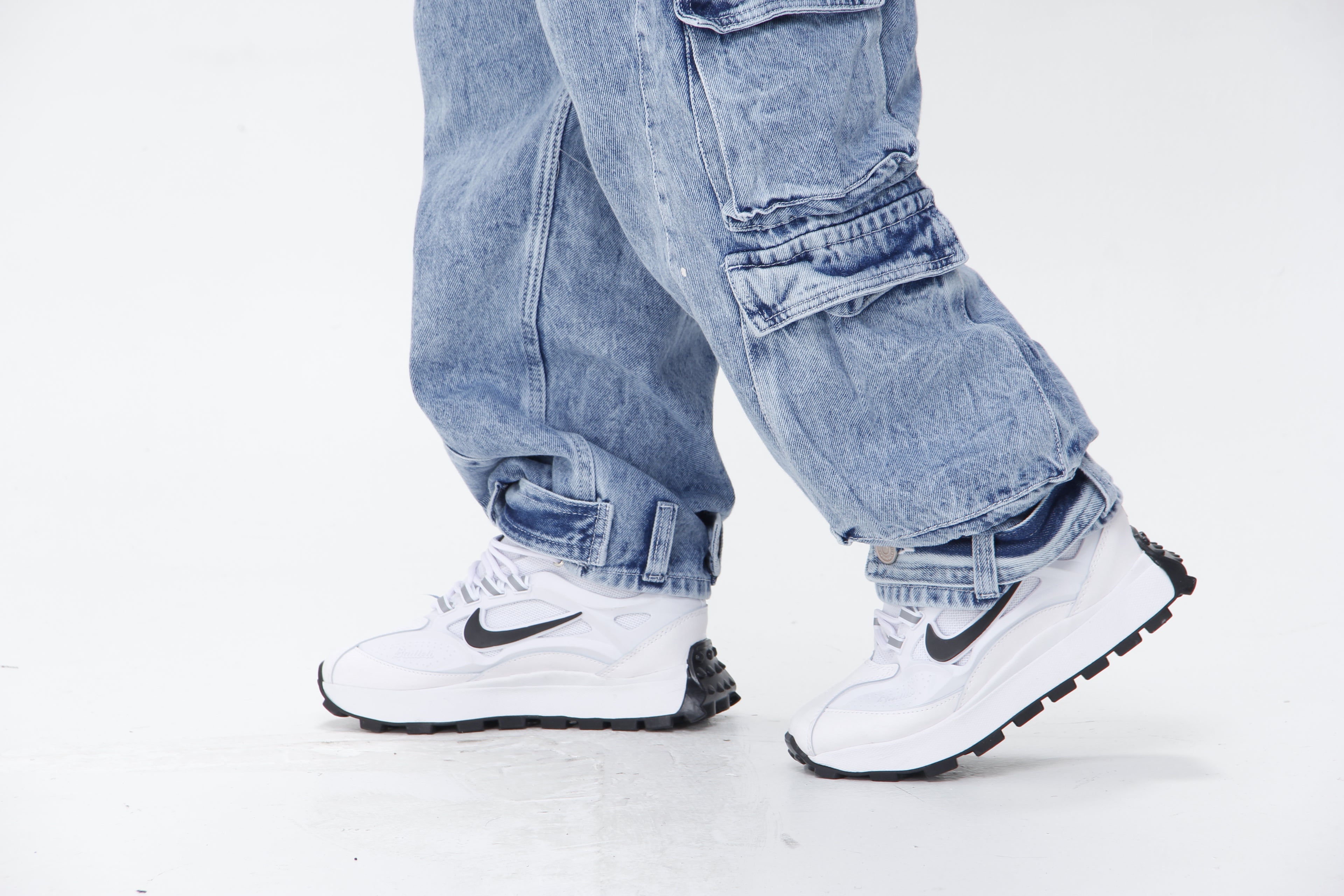 Jean Extra Cargo Baggy Hombre Azul Claro Desgastado | Denim Oversize Streetwear