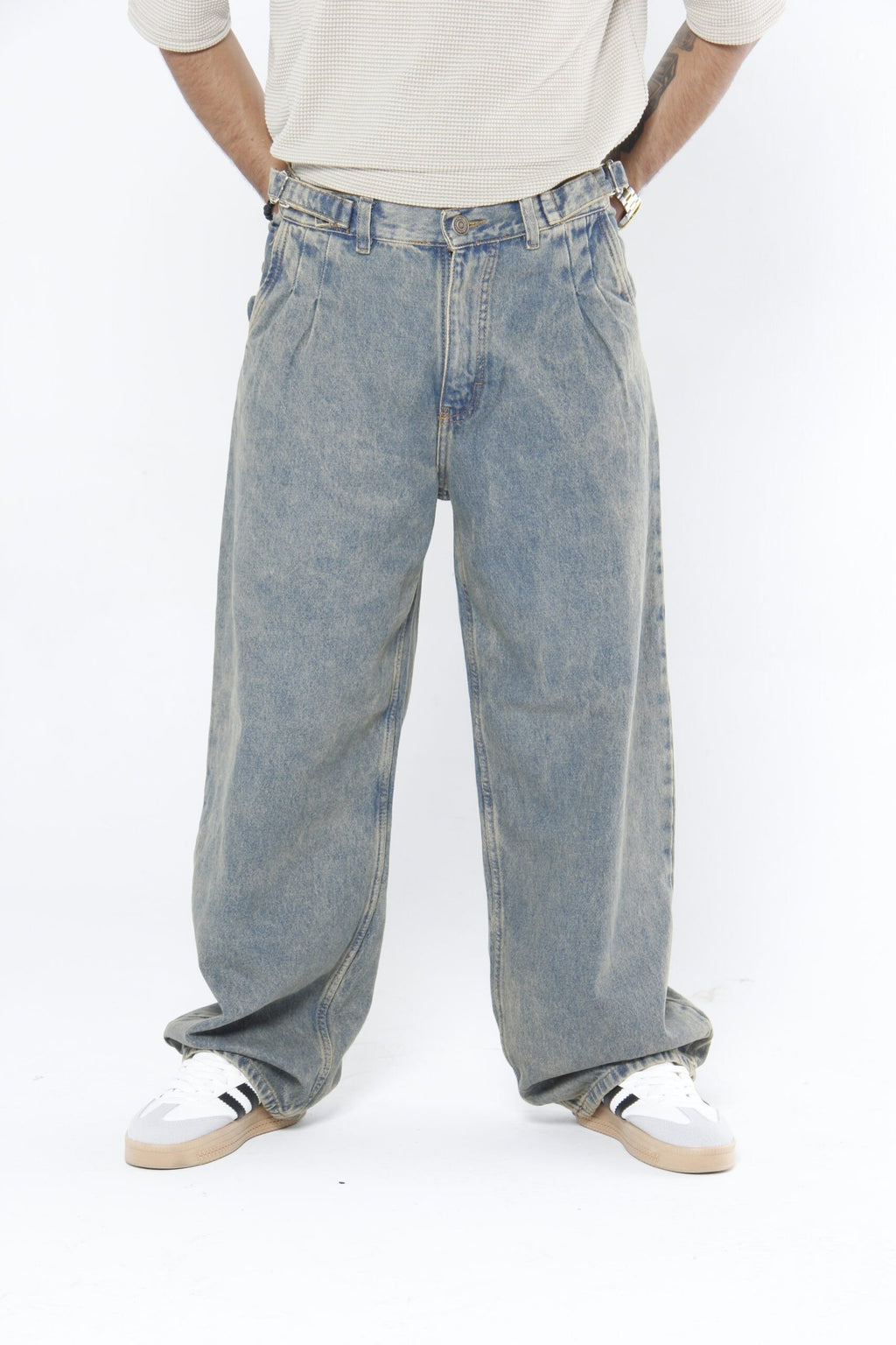 Jeans Hombre Baggy "Dirty Wash" (Efecto Vintage) - Con Pinzas y Ajuste Lateral