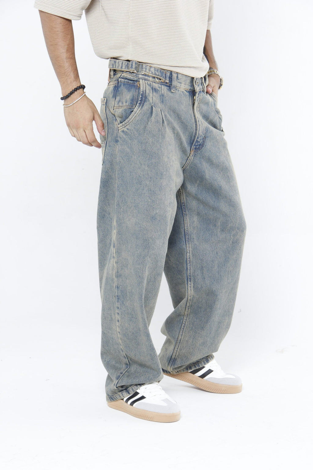 Jeans Hombre Baggy "Dirty Wash" (Efecto Vintage) - Con Pinzas y Ajuste Lateral