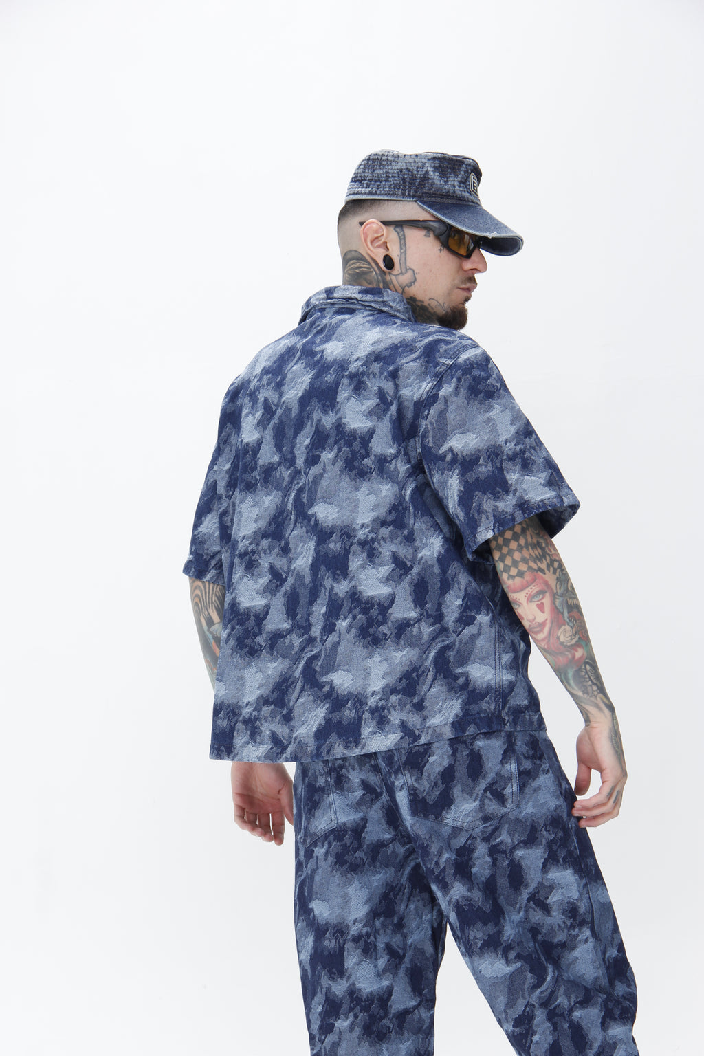 Camisa Jackard Denim | Zip-Up Boxy Fit Azul - Verde