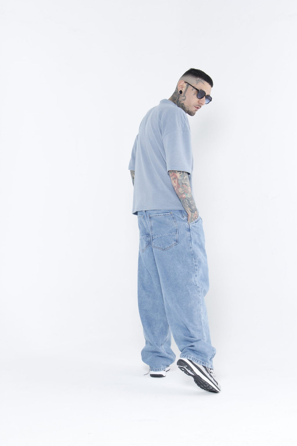 Jeans Baggy - Azul Claro (Ice Wash) y Cintura Ajustable