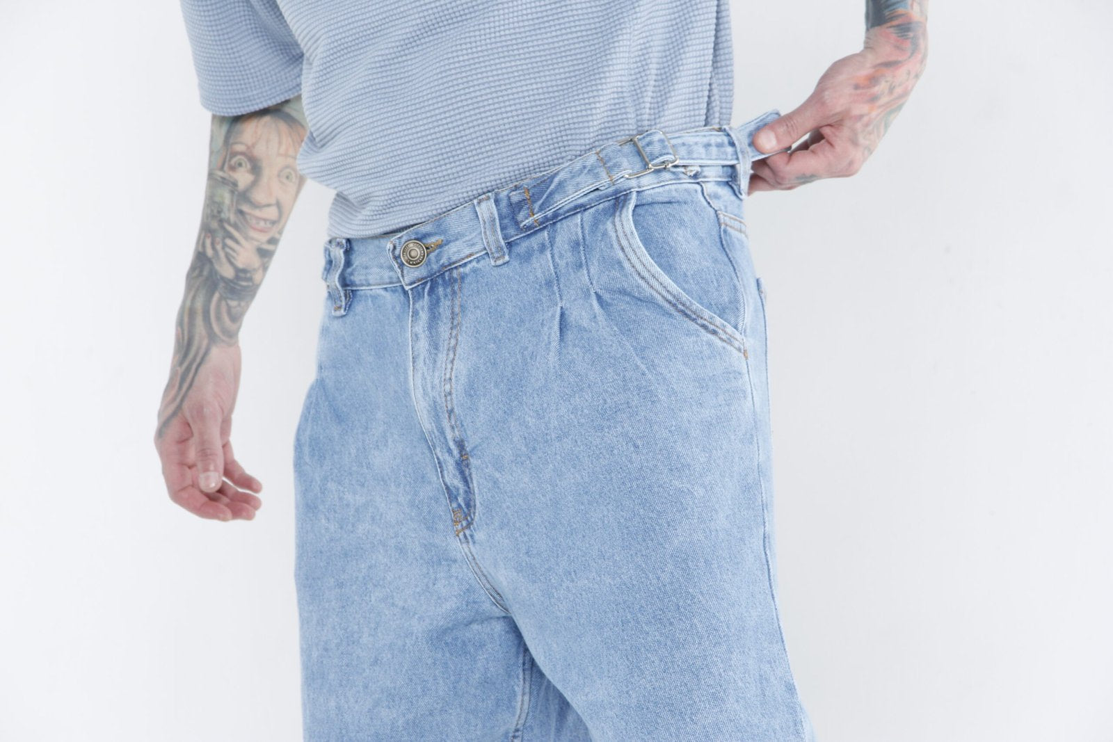 Jeans Baggy - Azul Claro (Ice Wash) y Cintura Ajustable