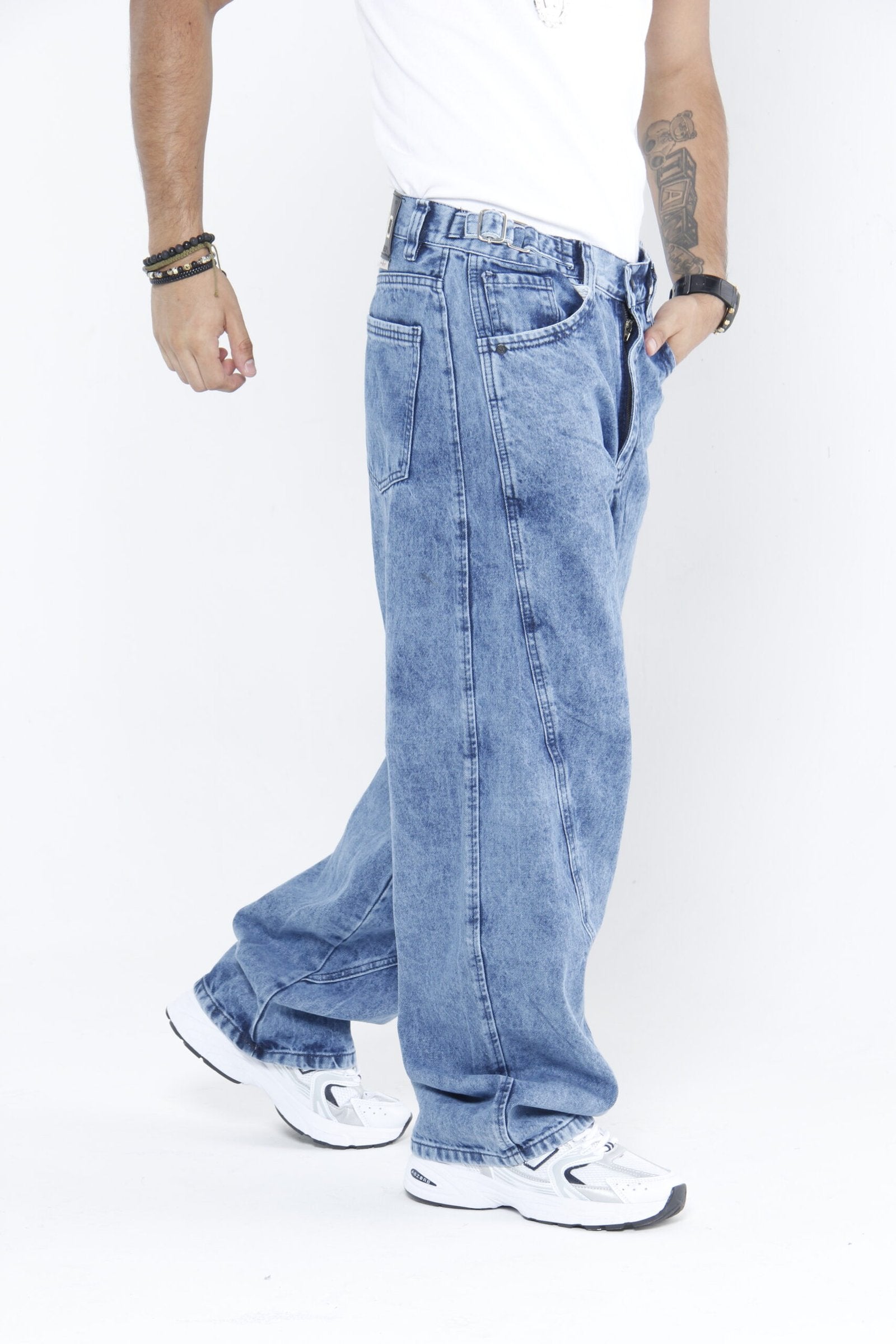 Jeans Baggy Fit - Azul Ácido (Acid Wash) con Cintura Ajustable