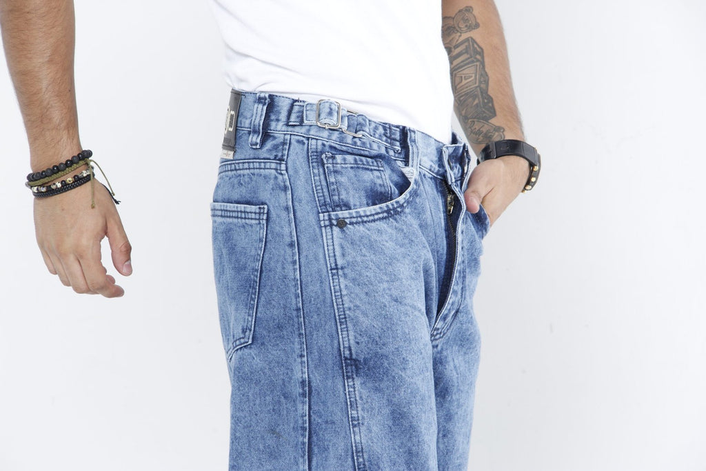 Jeans Baggy Fit - Azul Ácido (Acid Wash) con Cintura Ajustable