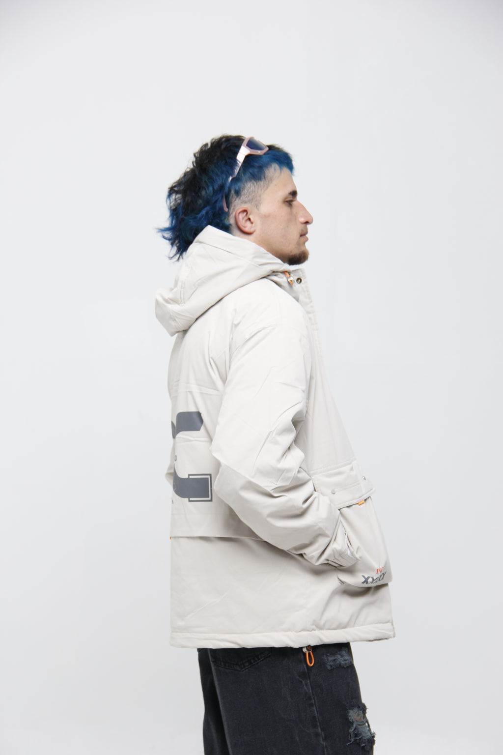 Chaqueta Cortavientos Blanco Hueso para Hombre Táctica - Estilo Parka Gorpcore