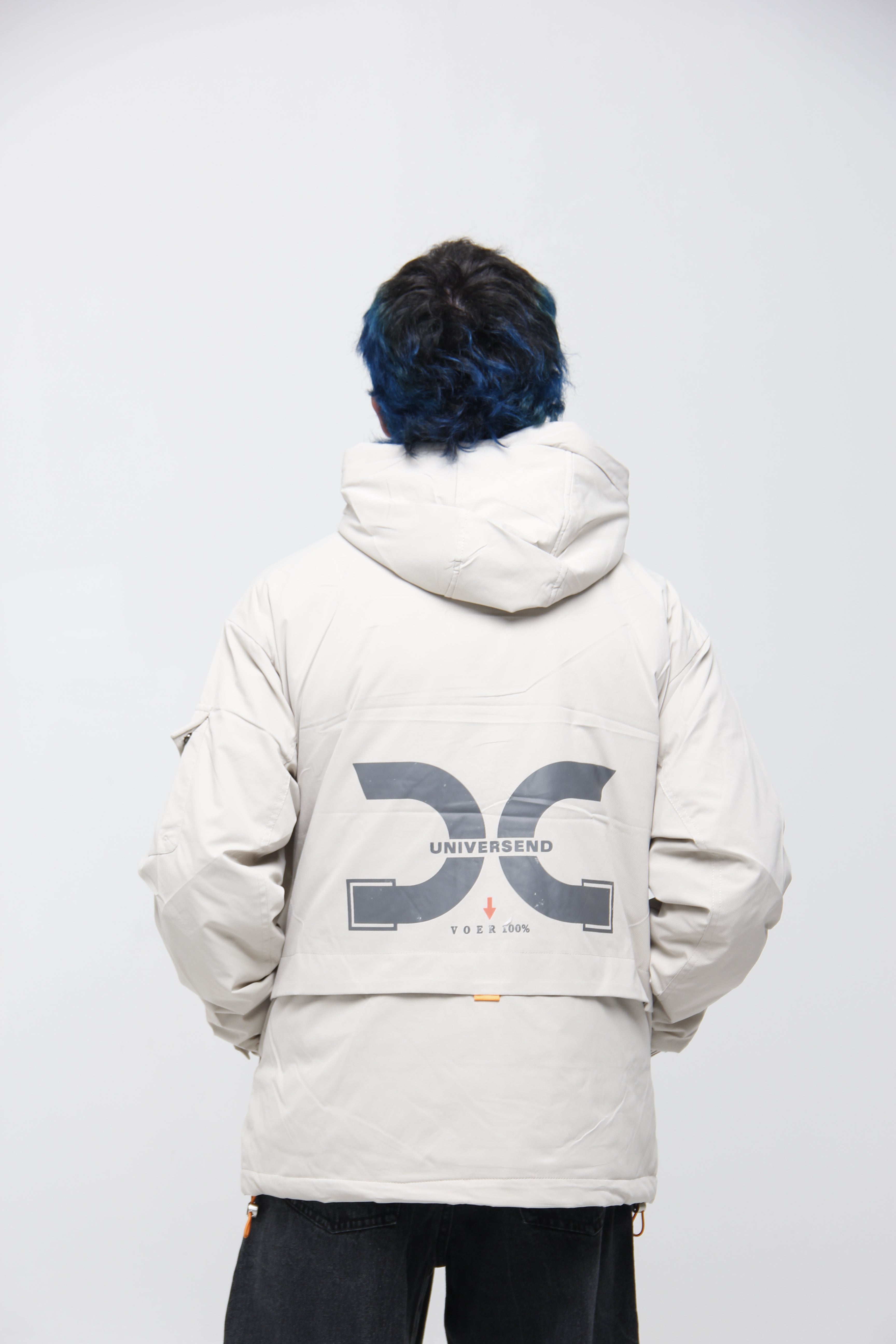 Chaqueta Cortavientos Blanco Hueso para Hombre Táctica - Estilo Parka Gorpcore