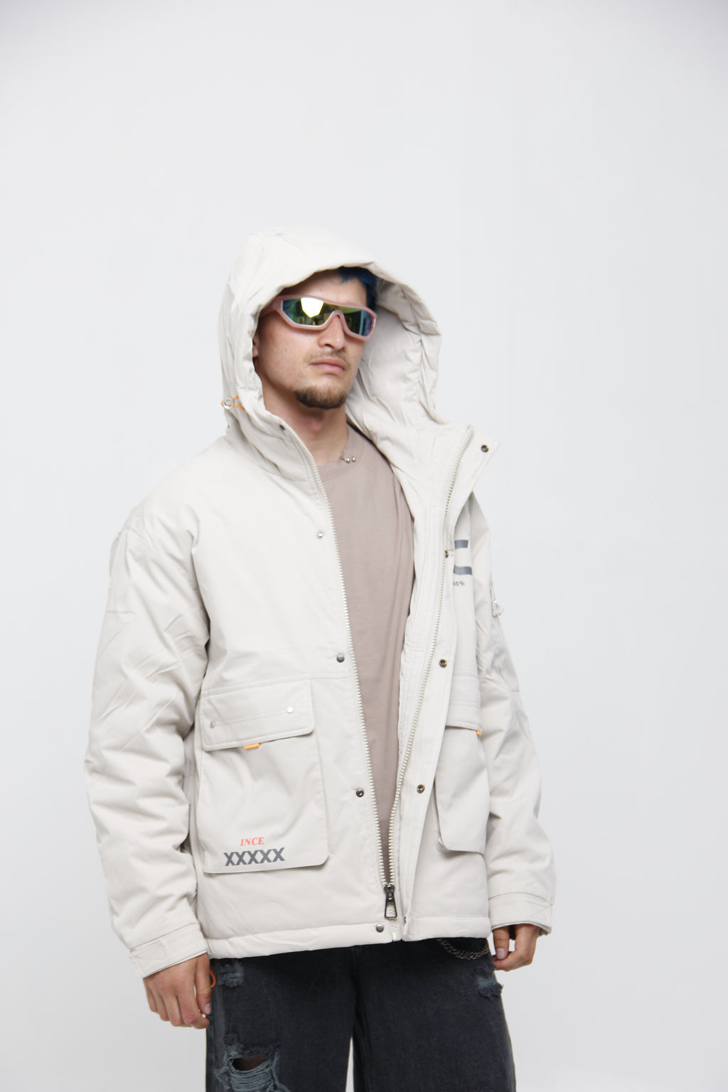 Chaqueta Cortavientos Blanco Hueso para Hombre Táctica - Estilo Parka Gorpcore