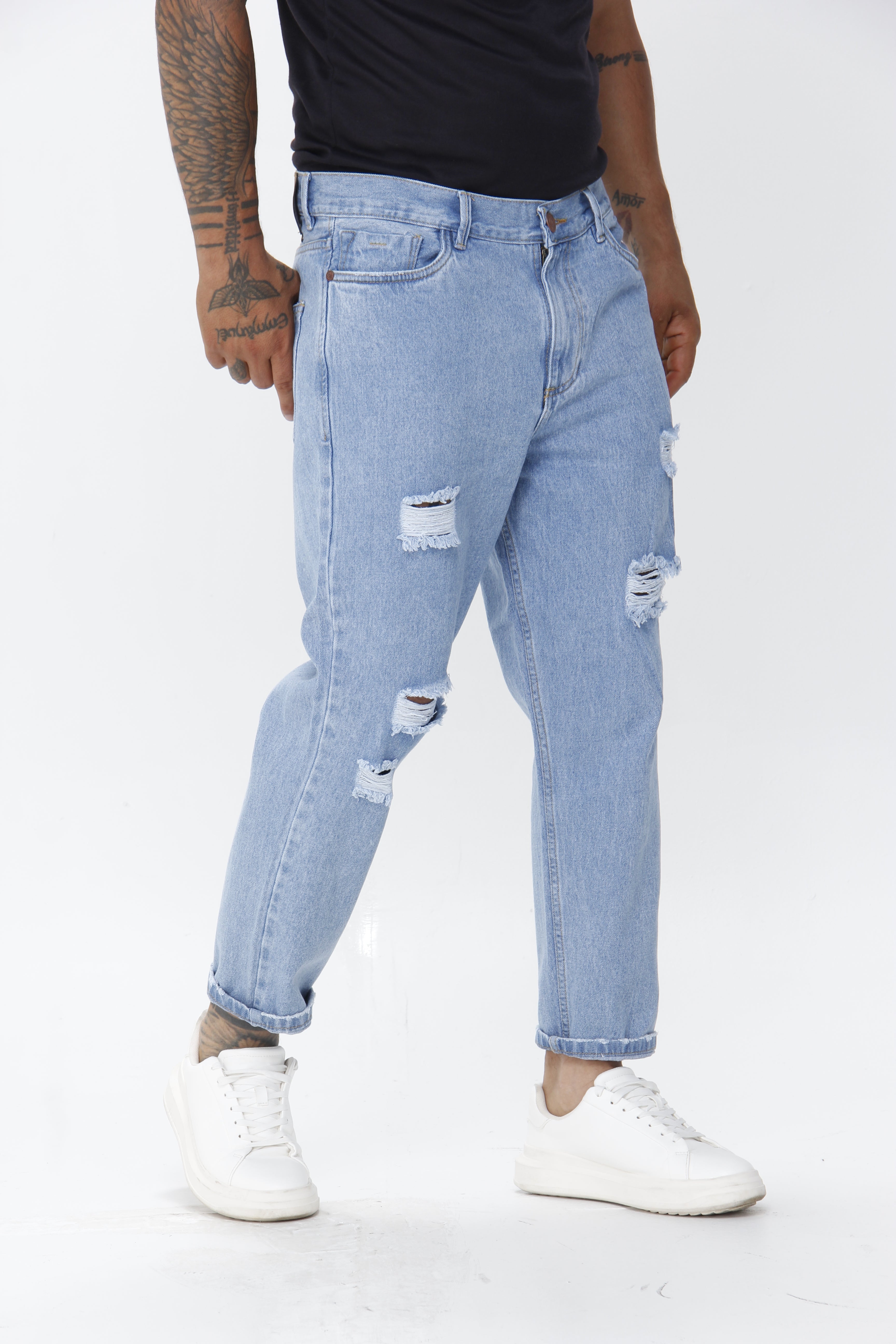 Jean para Hombre - Pantalón Denim Azul Medio de Corte Tapered Relaxed