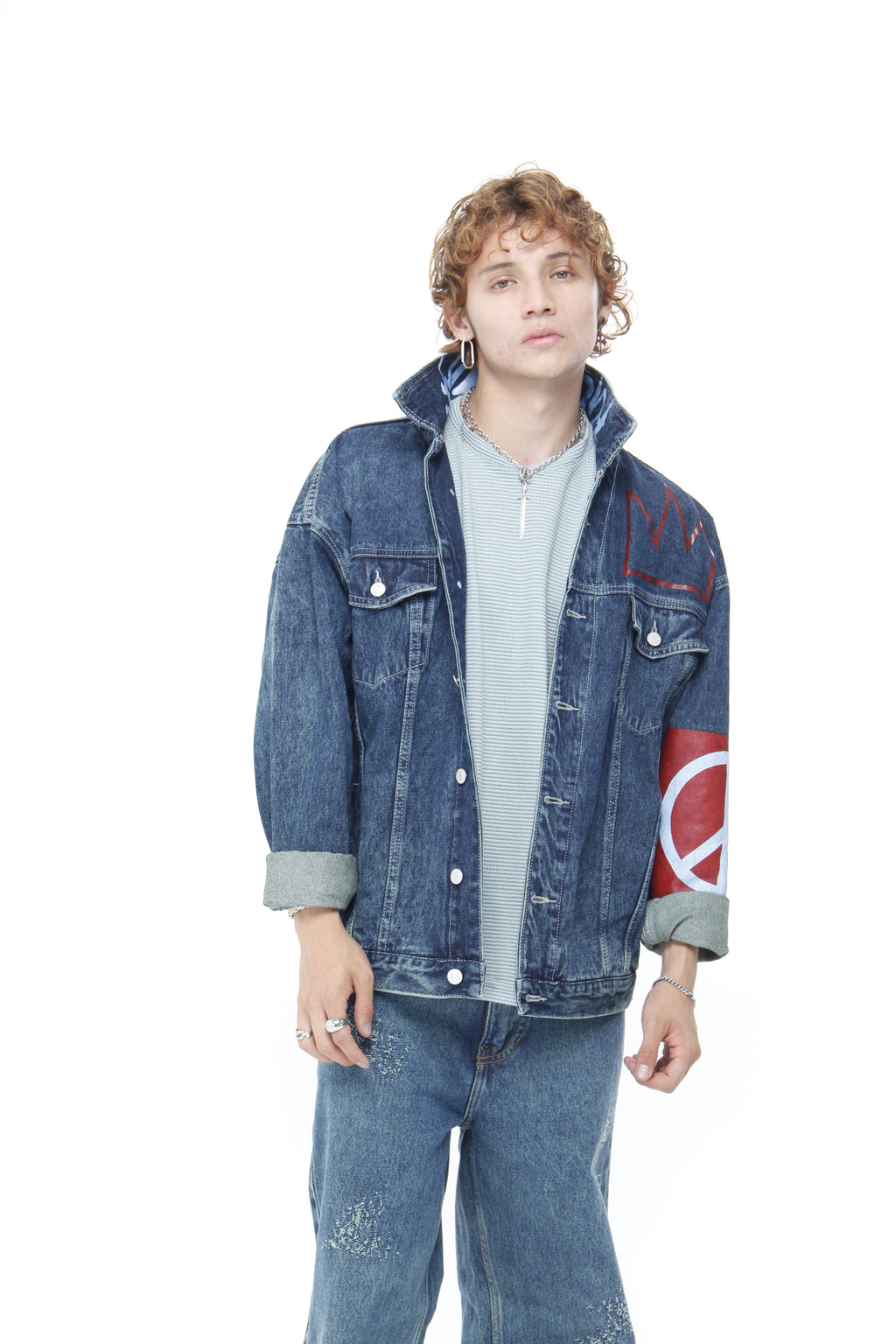 Chaqueta Denim Oversize con Gráfico Smiley y Corona