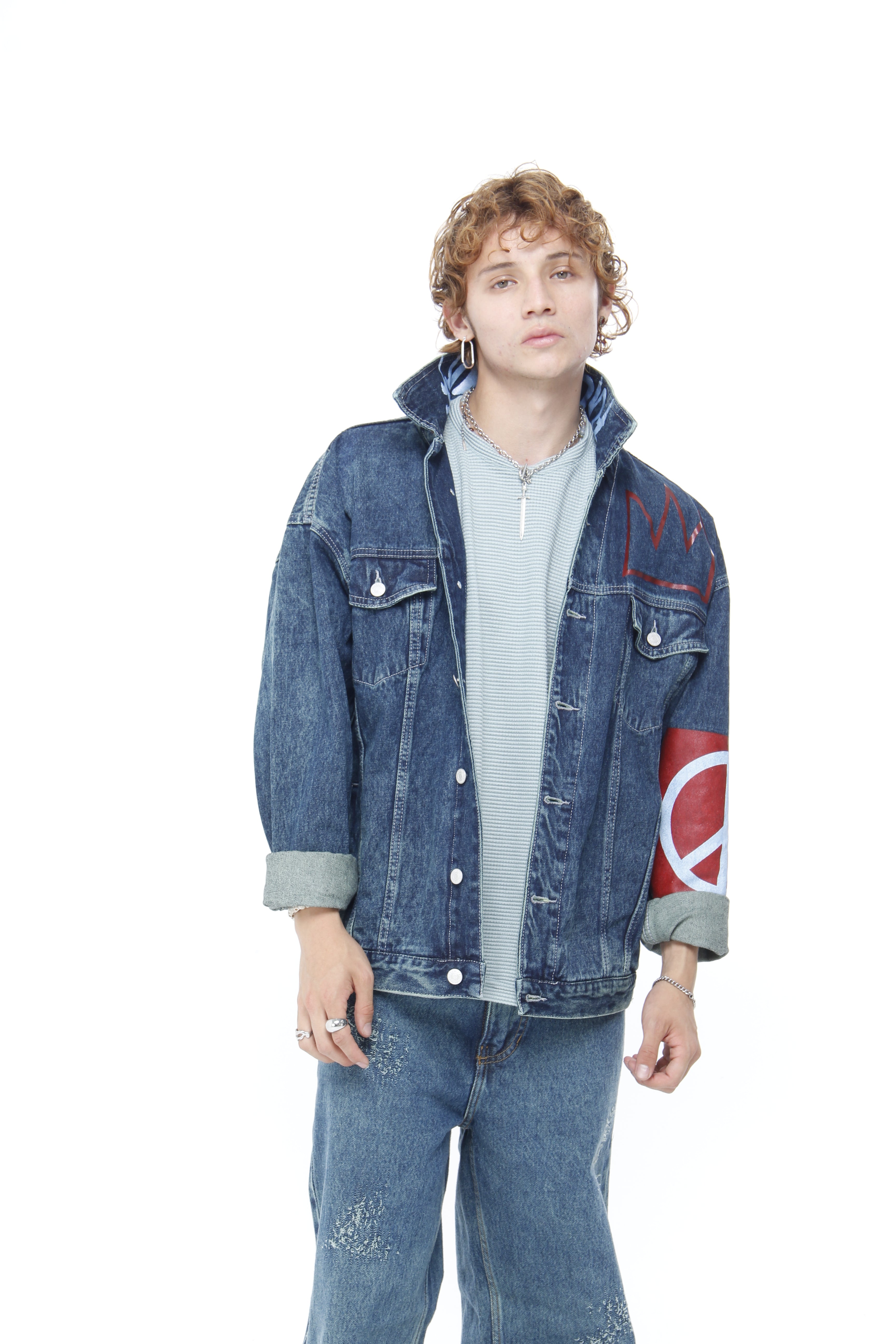 Chaqueta Denim Oversize con Gráfico Smiley y Corona