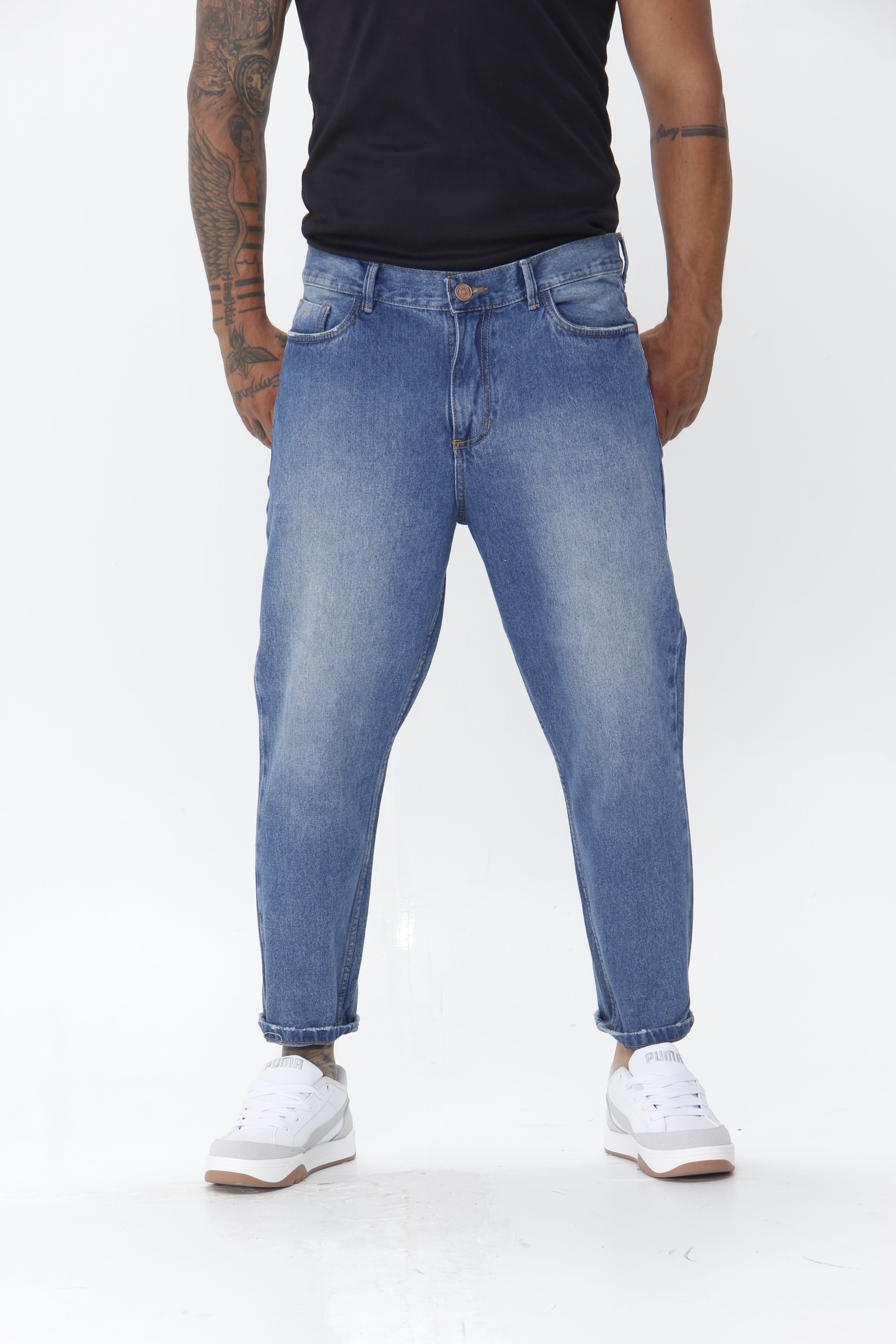 Jean para Hombre - Pantalón Denim Azul Medio de Corte Tapered Relaxed
