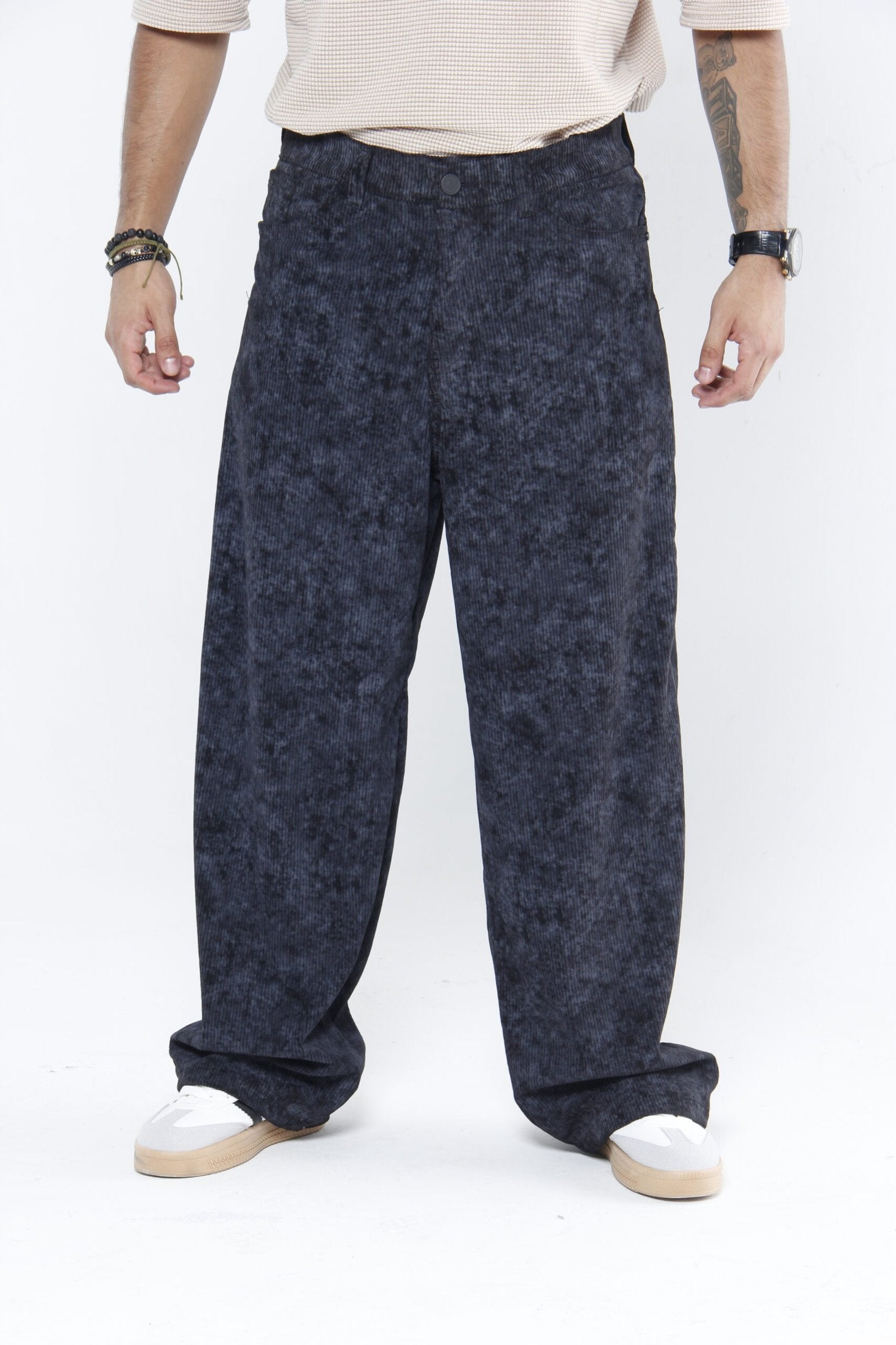 Pantalón Pana Baggy Negro Mineral  - Corduroy Ancho Texturizado