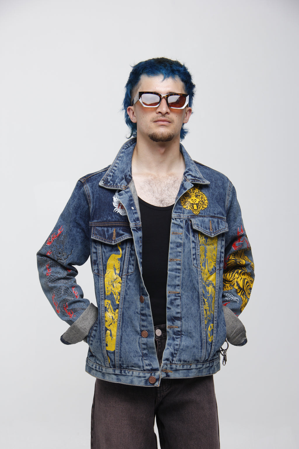 Chaqueta de Jean Azul con Gráficos de Tigre para Hombre - Estilo Urbano