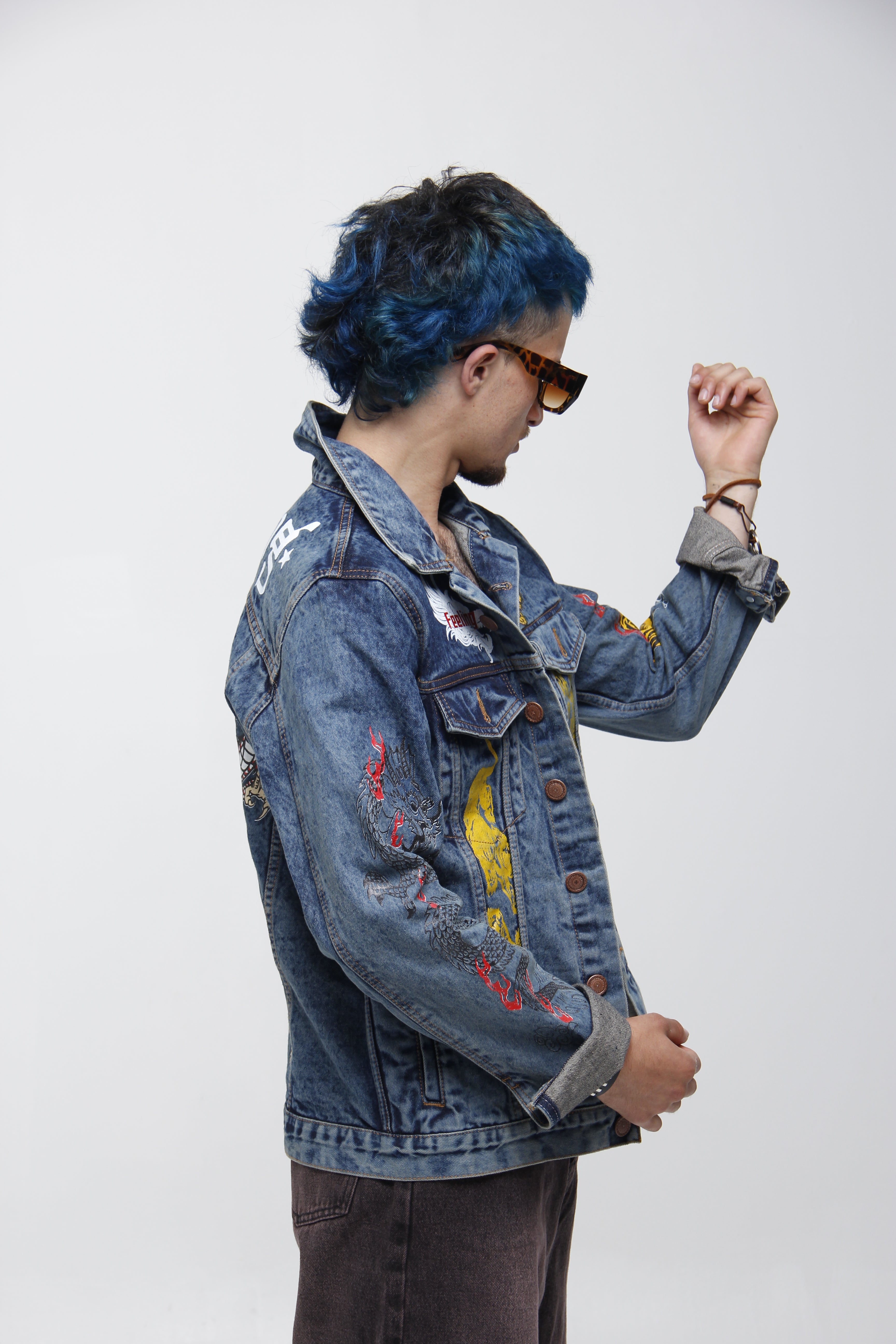 Chaqueta de Jean Azul con Gráficos de Tigre para Hombre - Estilo Urbano