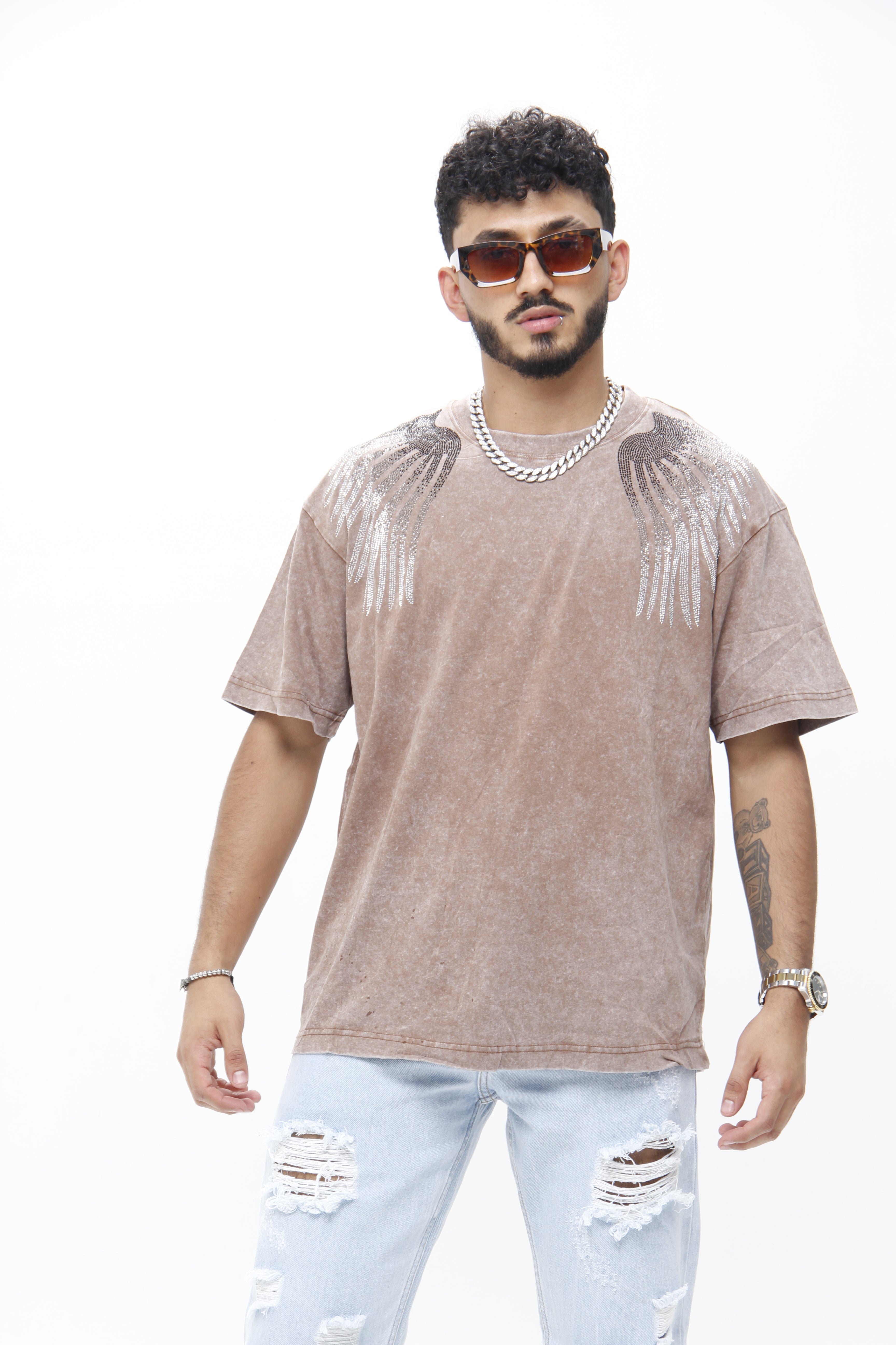 Camiseta Oversize Gris Acid Wash con piedras de Alas –  Urbana Estilo Vintage Grunge