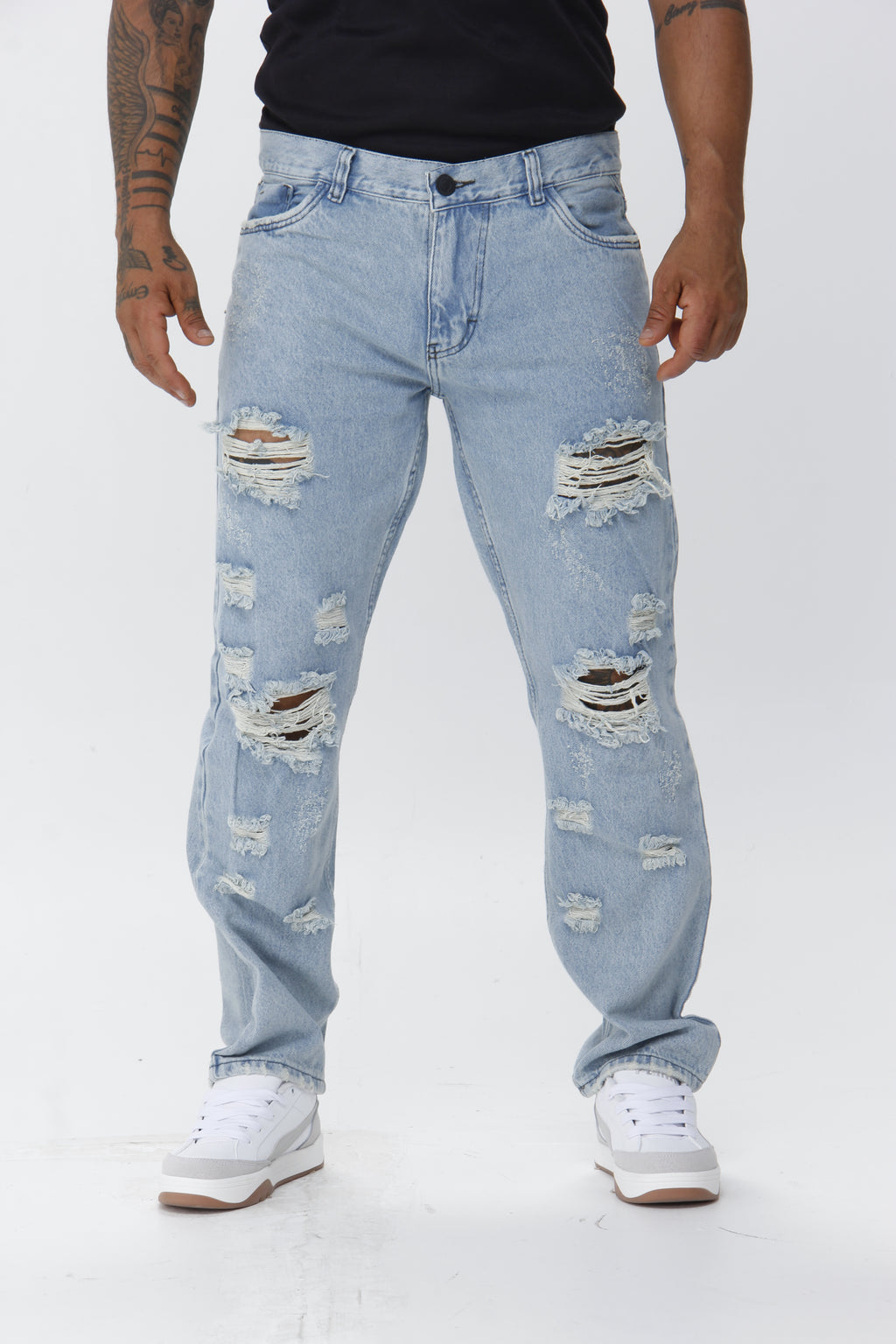 Jean Hombre Bota Recta con Destroyer Roto Azul Oscuro | Denim Desgastado Streetwear