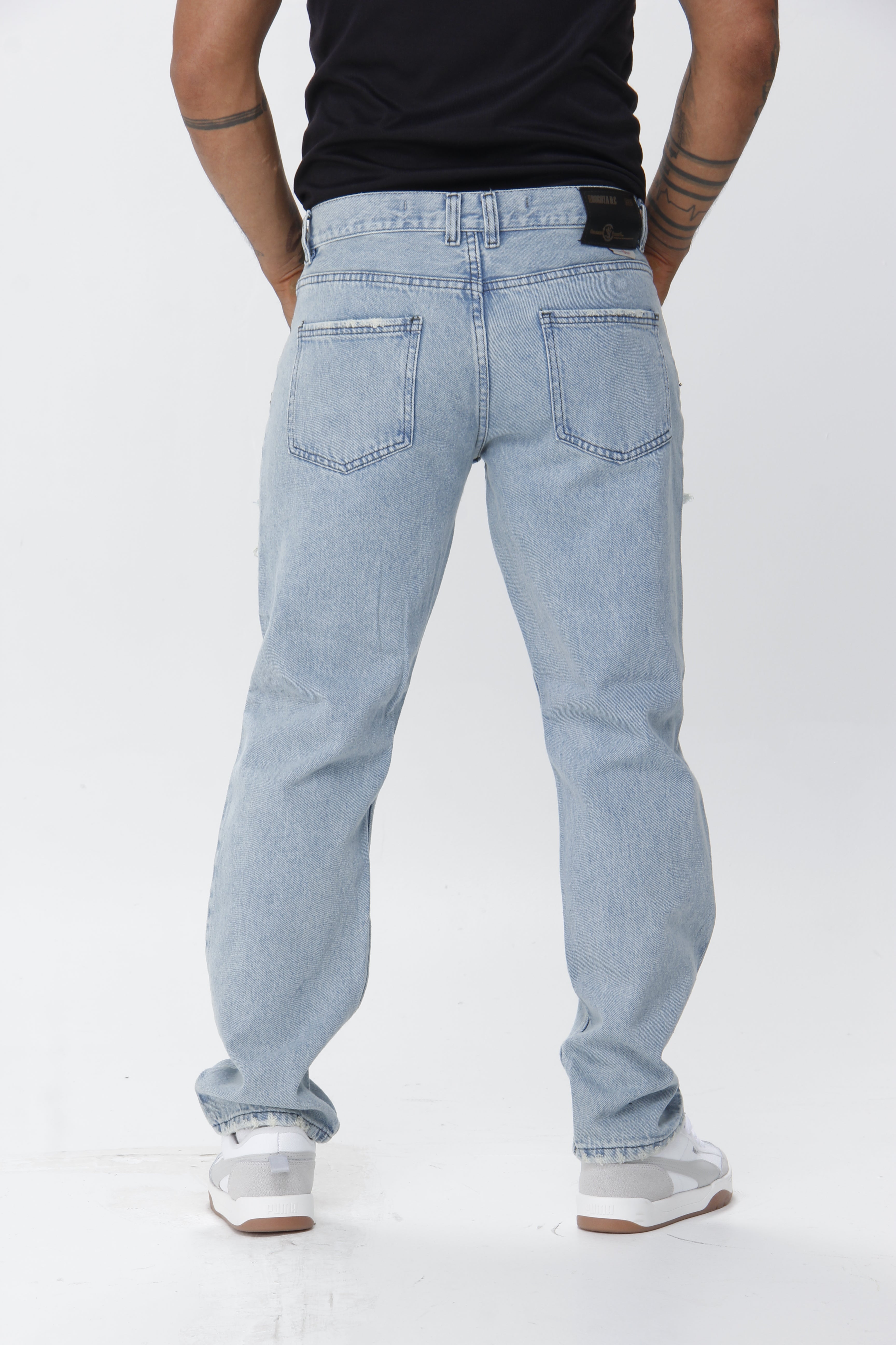 Jean Hombre Bota Recta con Destroyer Roto Azul Oscuro | Denim Desgastado Streetwear
