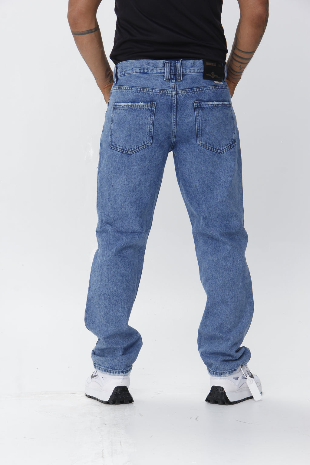 Jean Hombre Bota Recta con Destroyer Roto Azul Oscuro | Denim Desgastado Streetwear