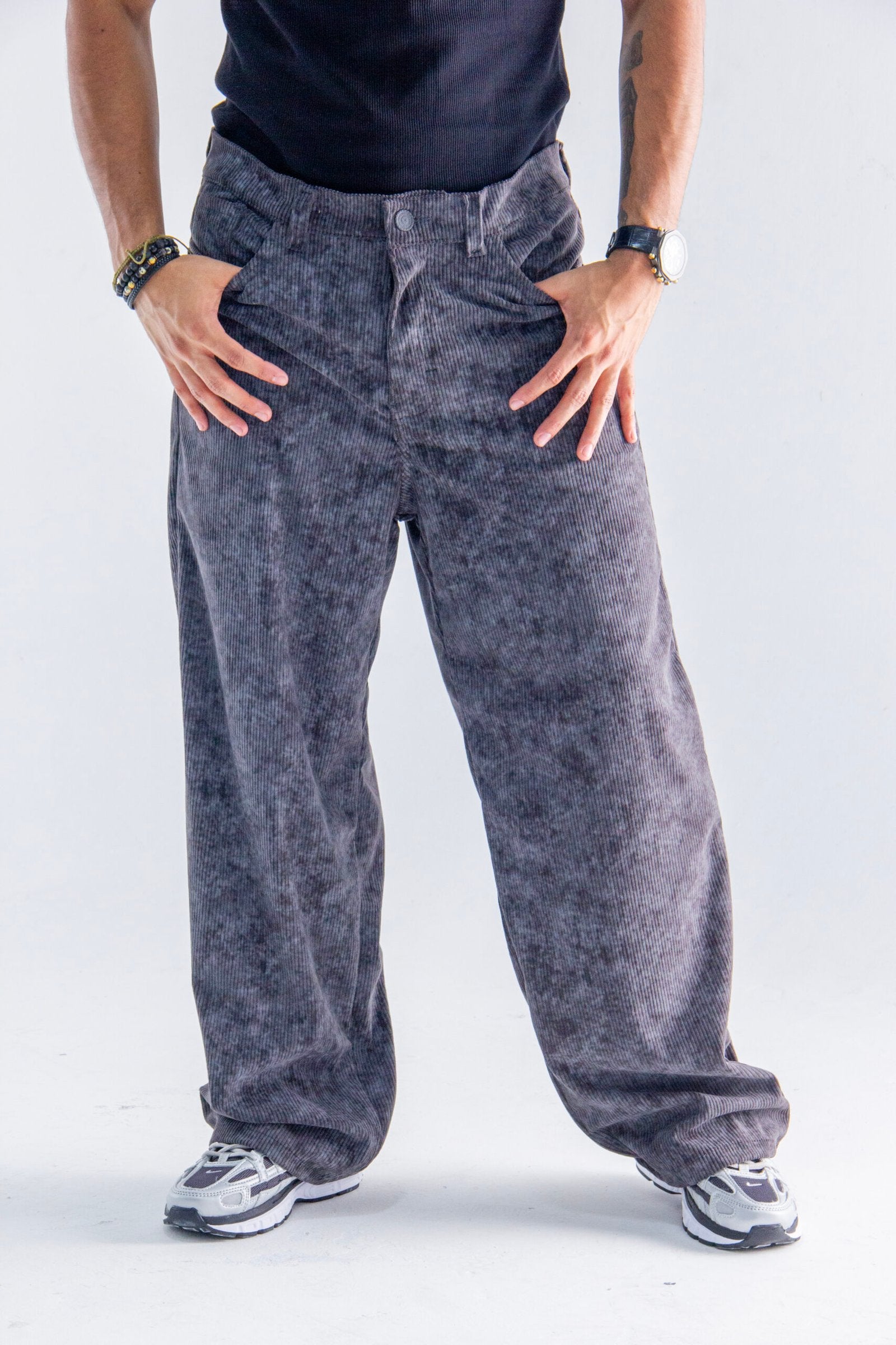 Pantalón Pana Baggy Gris Humo - Corduroy Ancho Lavado Mineral