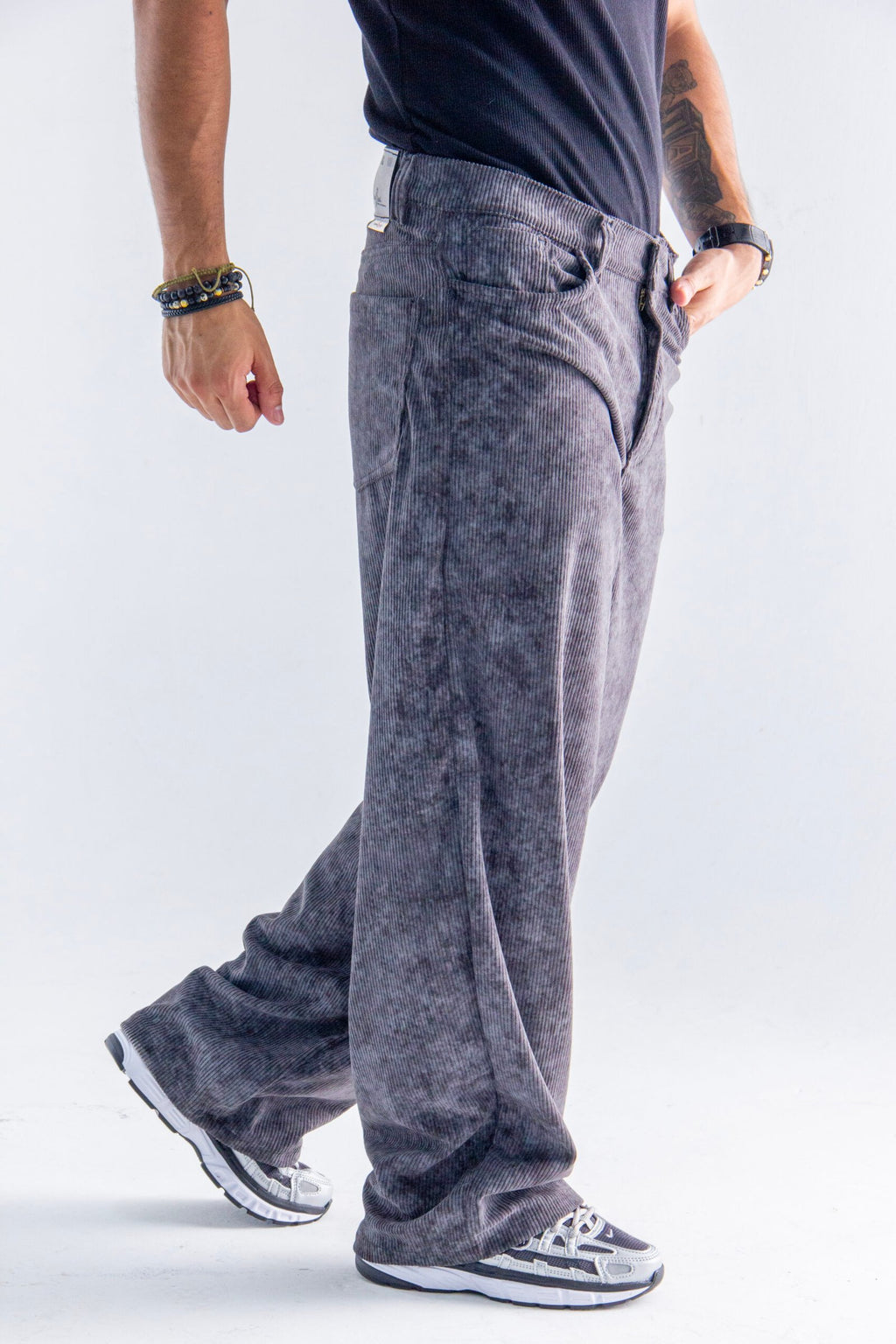 Pantalón Pana Baggy Gris Humo - Corduroy Ancho Lavado Mineral